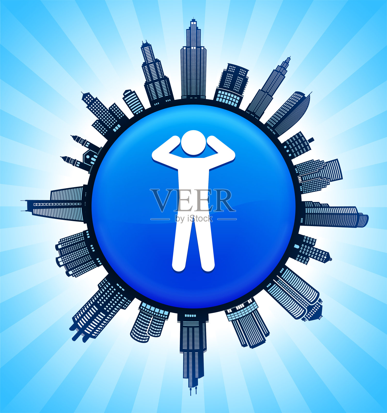 头痛的现代城市景观天际线背景插画图片素材