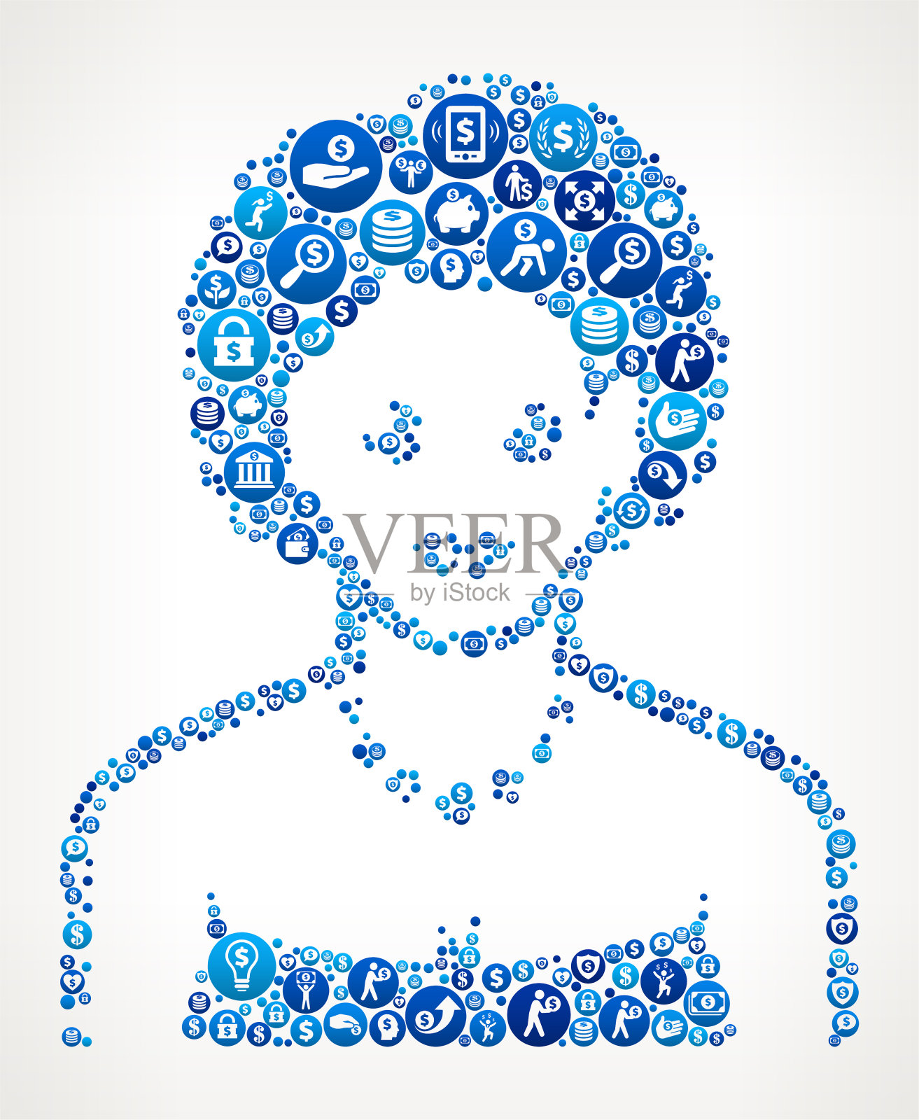 女性面部肖像蓝色货币图案背景插画图片素材