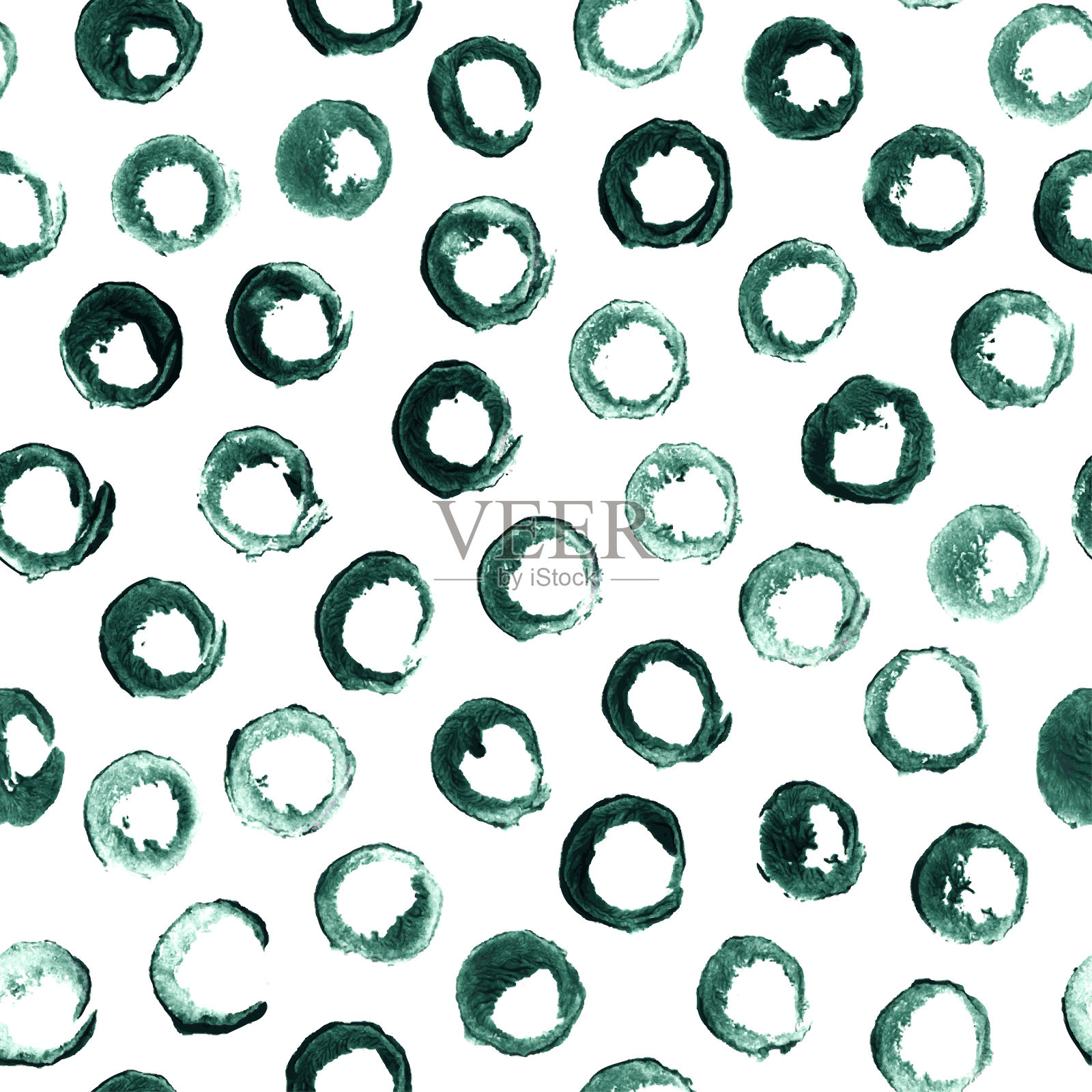 无缝矢量图案制成的圆形印上厚厚的墨绿色油漆在光滑的白色表面的卡片-抽象的极简主义表面图案制成美丽的圆点-图形插图在矢量插画图片素材