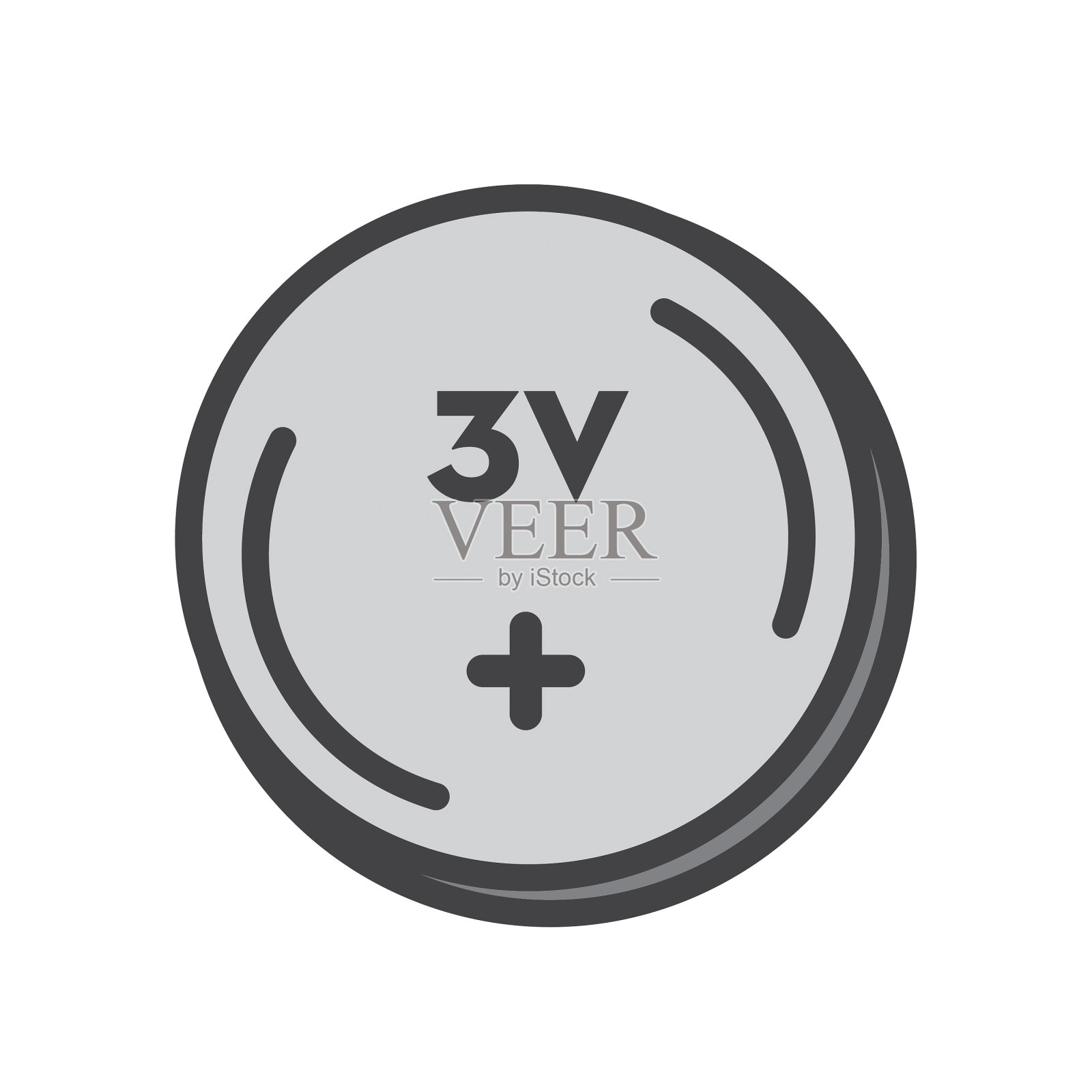 电池3伏CR2032锂电池平面简单轮廓线艺术设计图标插画图片素材