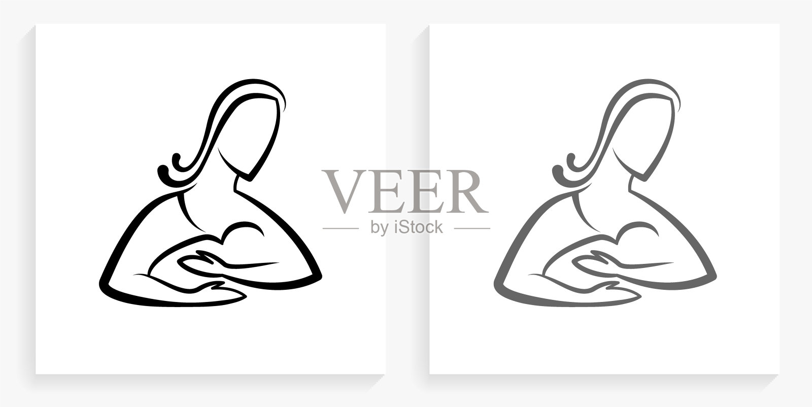 女人和婴儿黑白方形图标插画图片素材