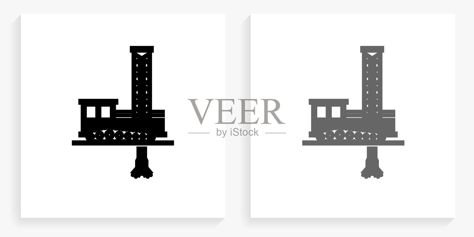 钻头和锤子黑色和白色方形图标插画图片素材