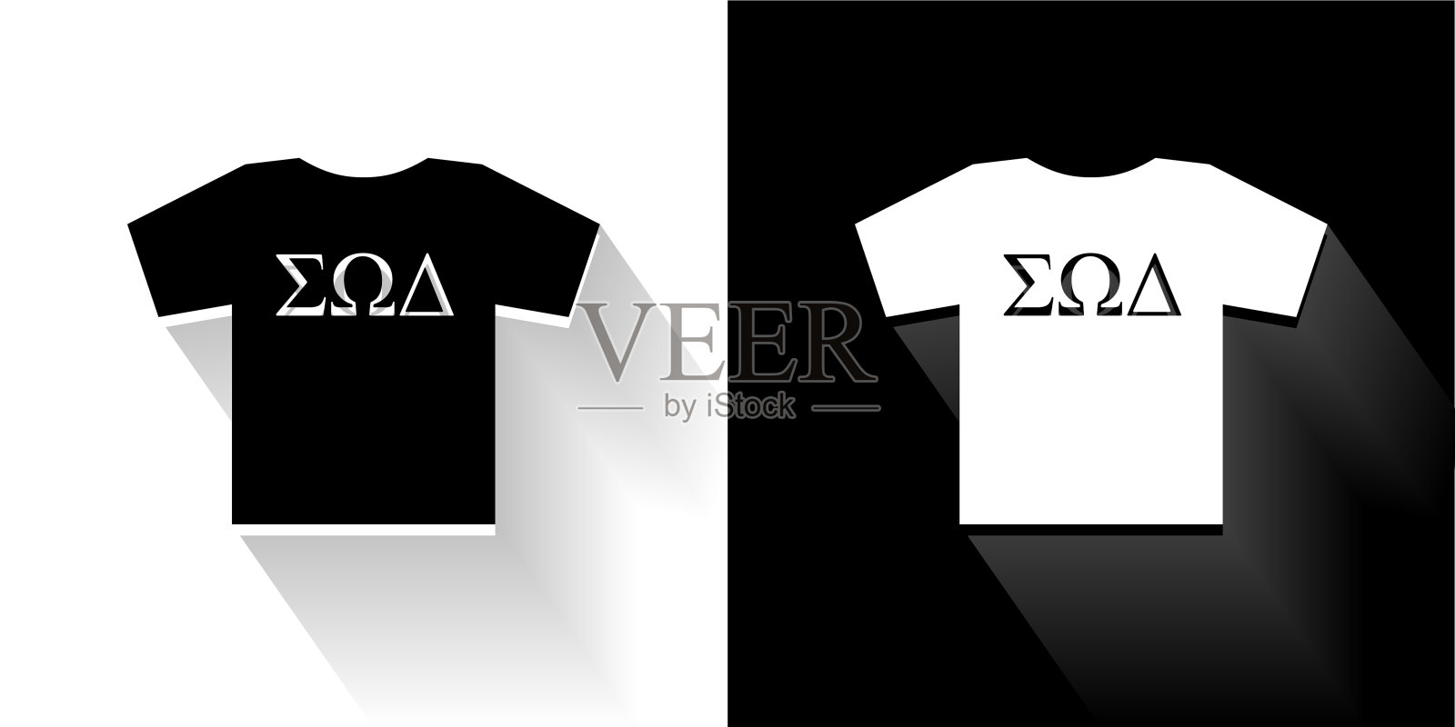 兄弟会t恤黑色和白色图标与长影子插画图片素材