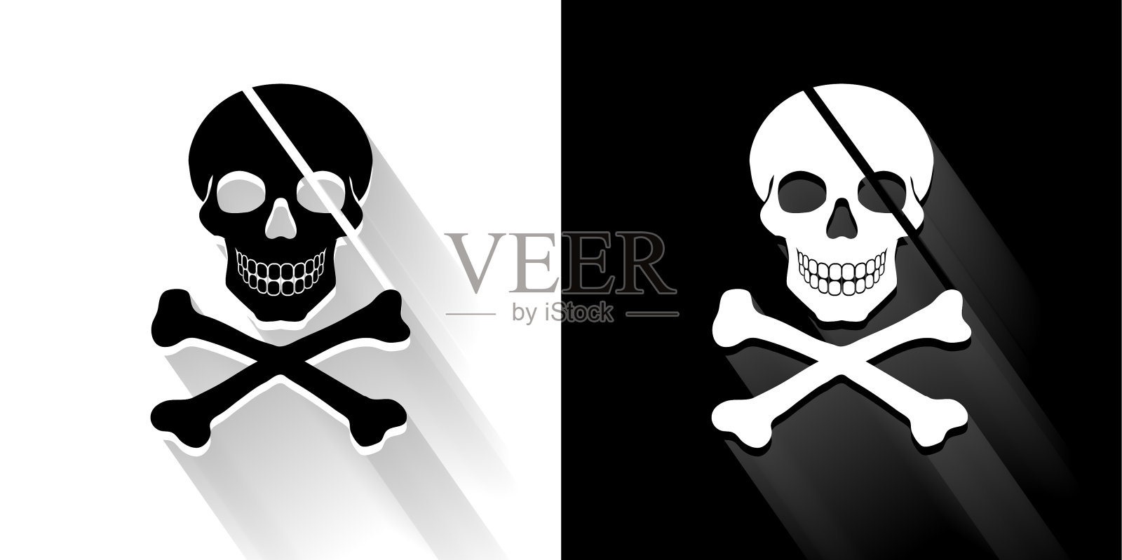 海盗骷髅会黑白长影图标插画图片素材