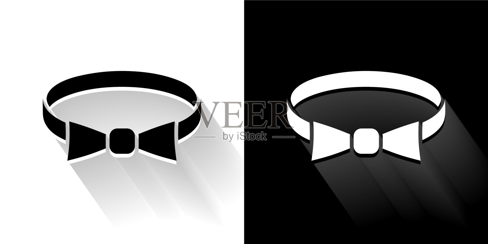 蝴蝶结黑色和白色图标与长影子插画图片素材