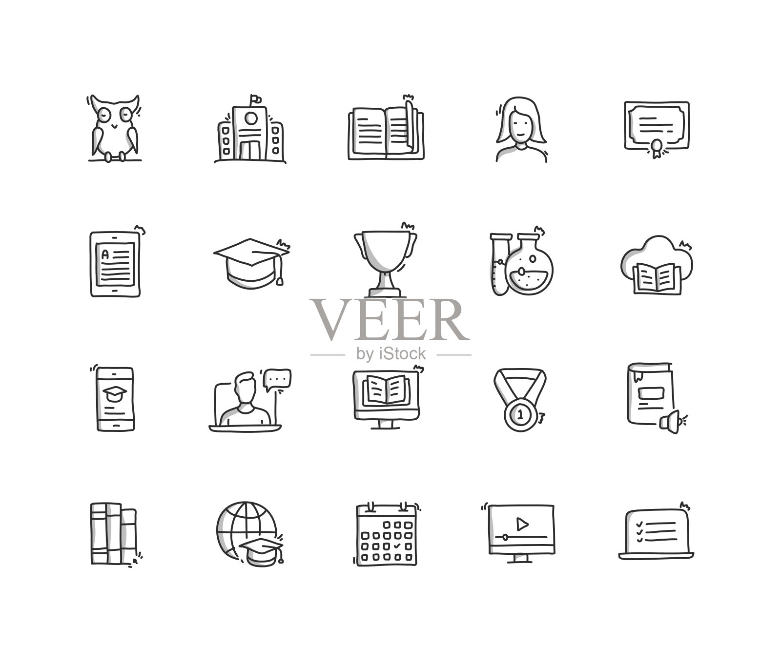 教育手绘线图标设置插画图片素材