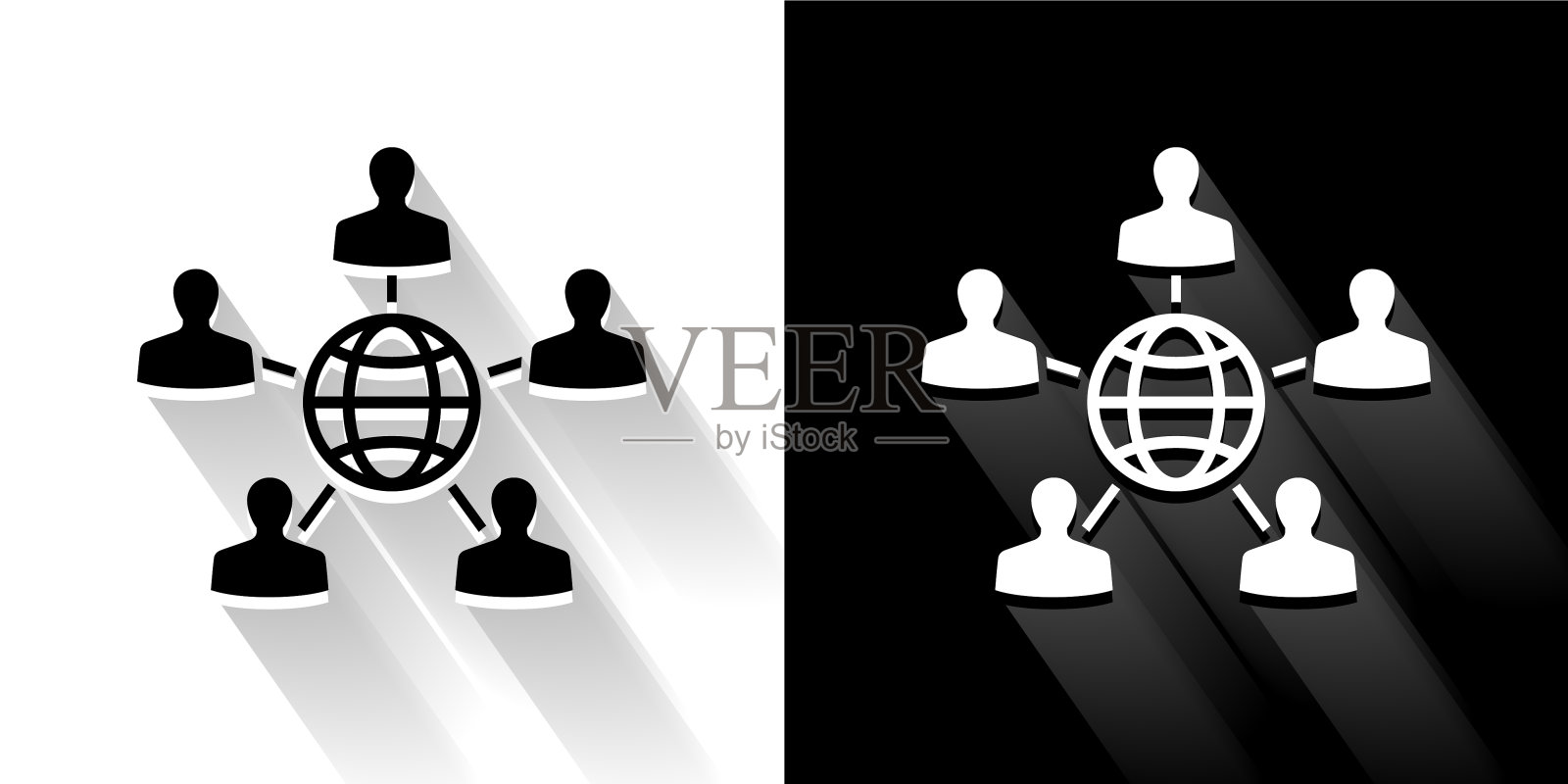 全球网络黑白图标与长影子插画图片素材