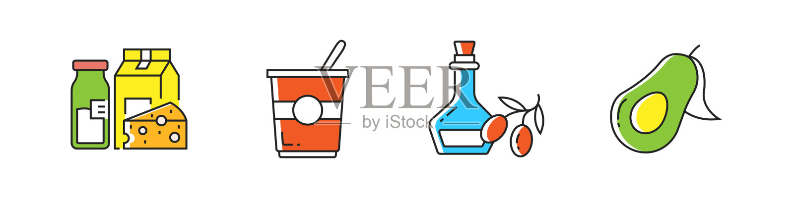 与健康食品相关的矢量线图标。大纲符号集合。插画图片素材