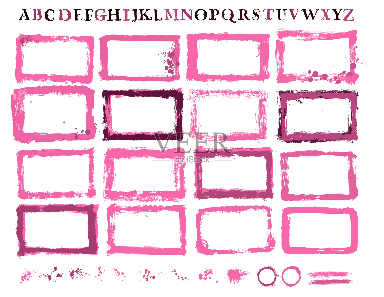 绘制矢量边界和油漆喷溅设计师集合插画图片素材