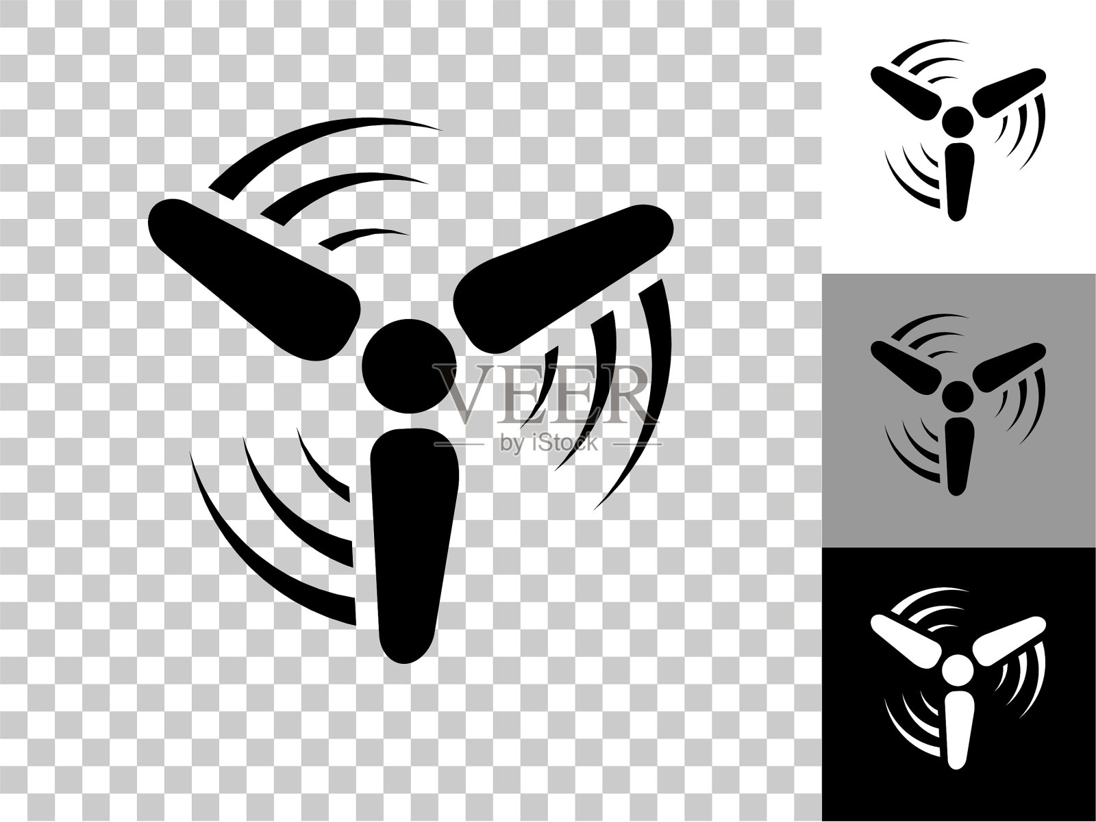 风力涡轮机图标在棋盘上透明的背景插画图片素材