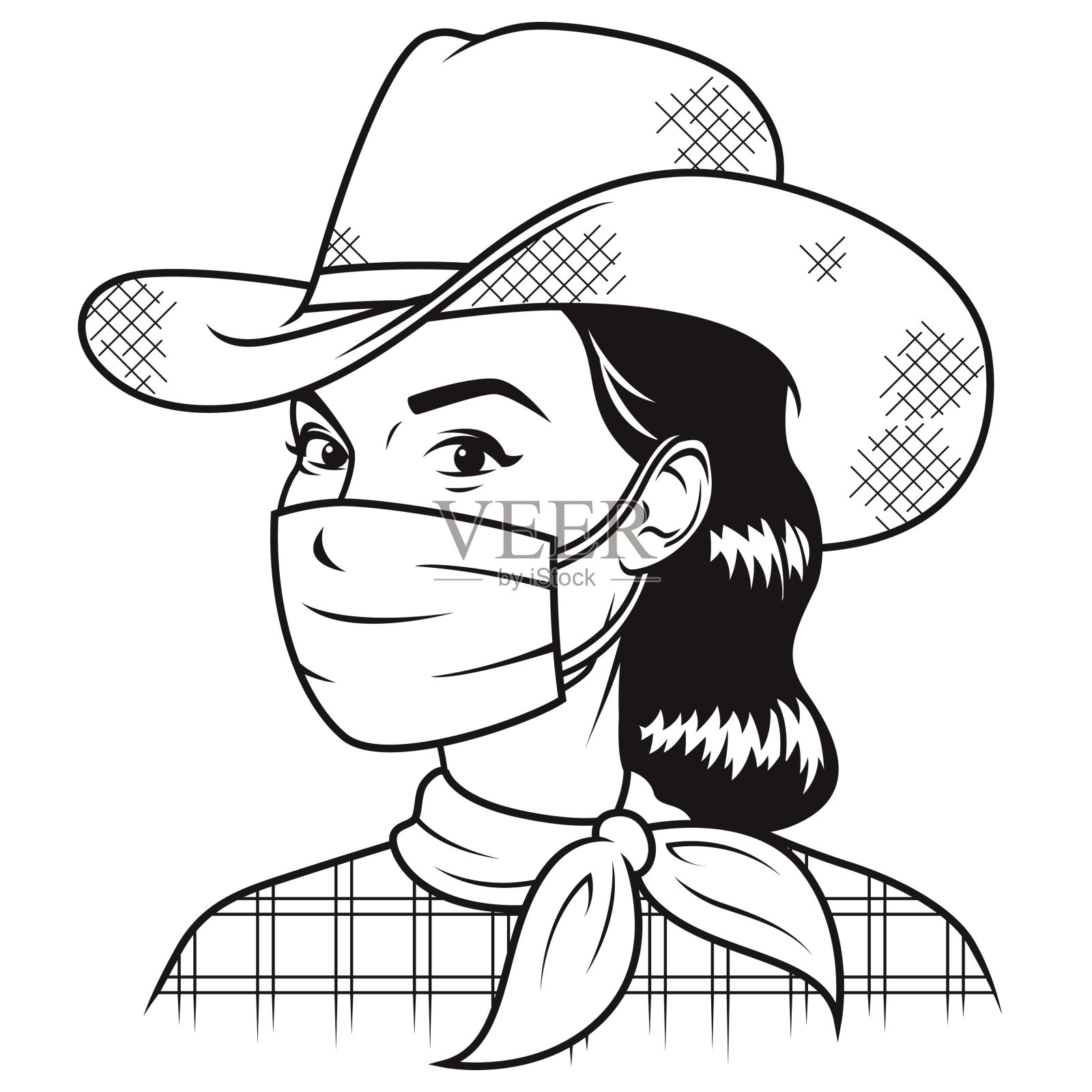 戴面具的复古女牛仔插画图片素材