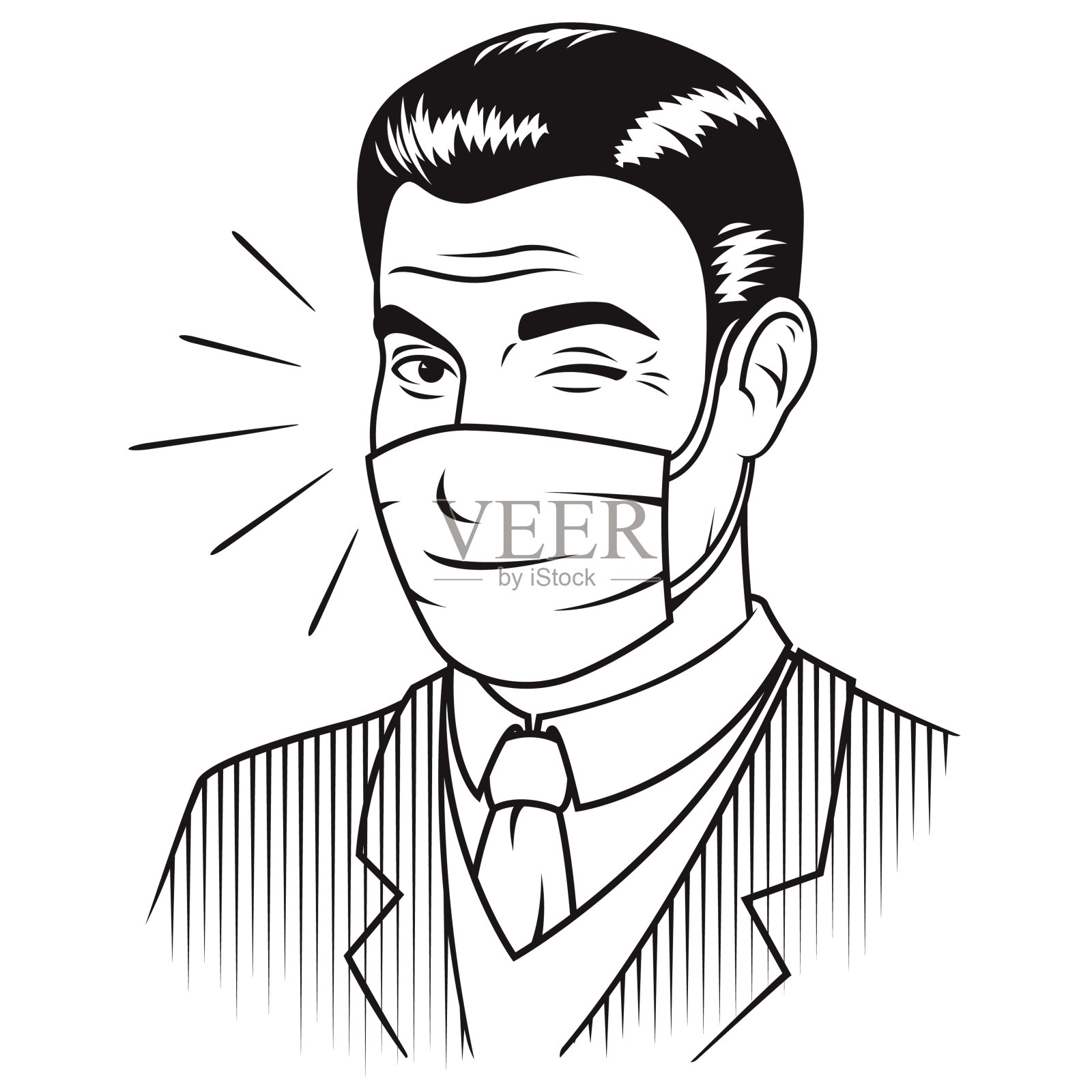 戴面具的复古男人插画图片素材