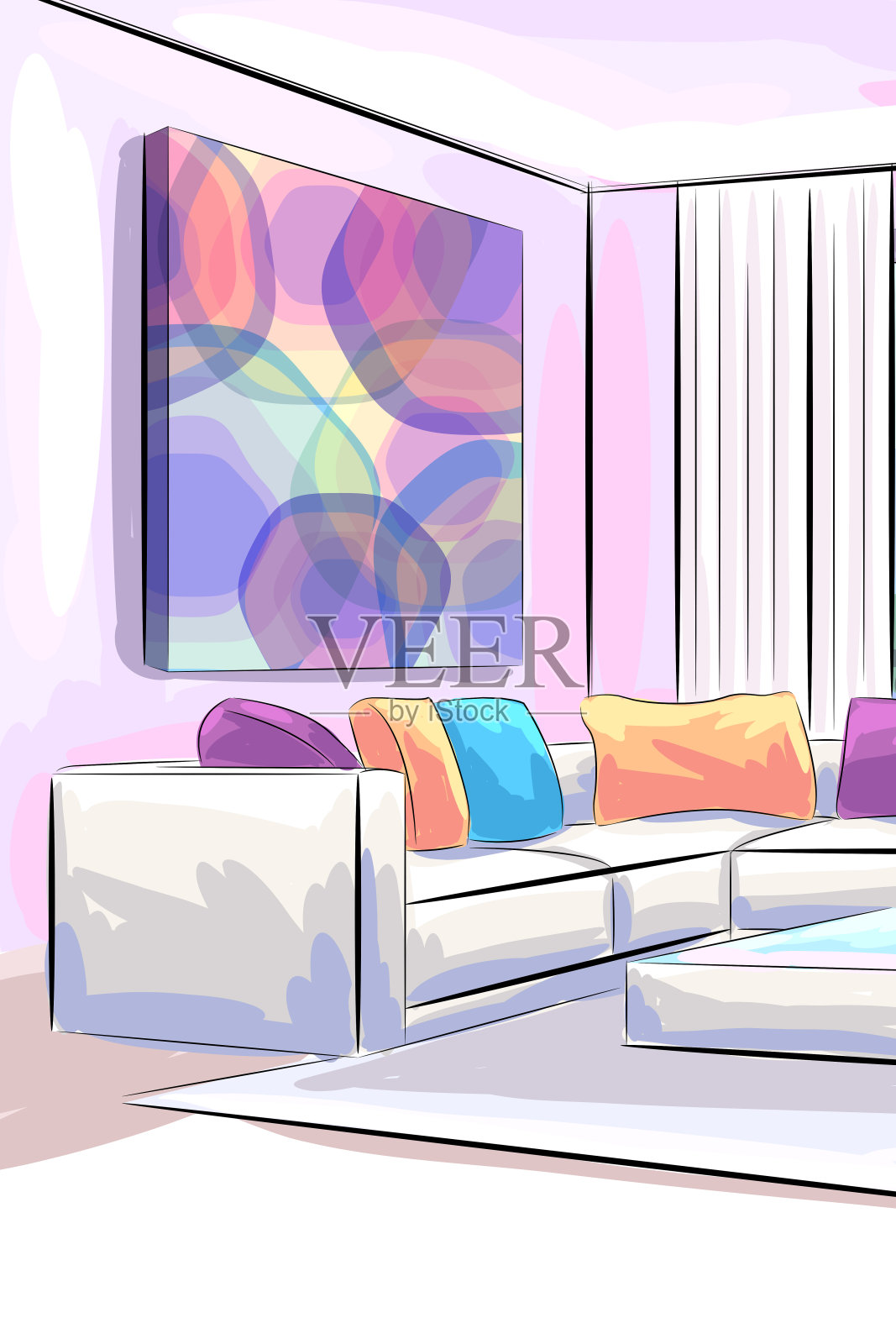 美丽客厅图插画图片素材