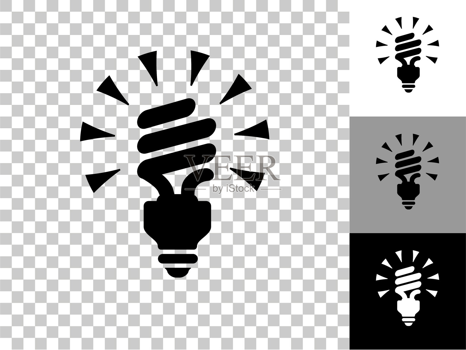 螺旋节能灯泡图标上的棋盘透明背景插画图片素材