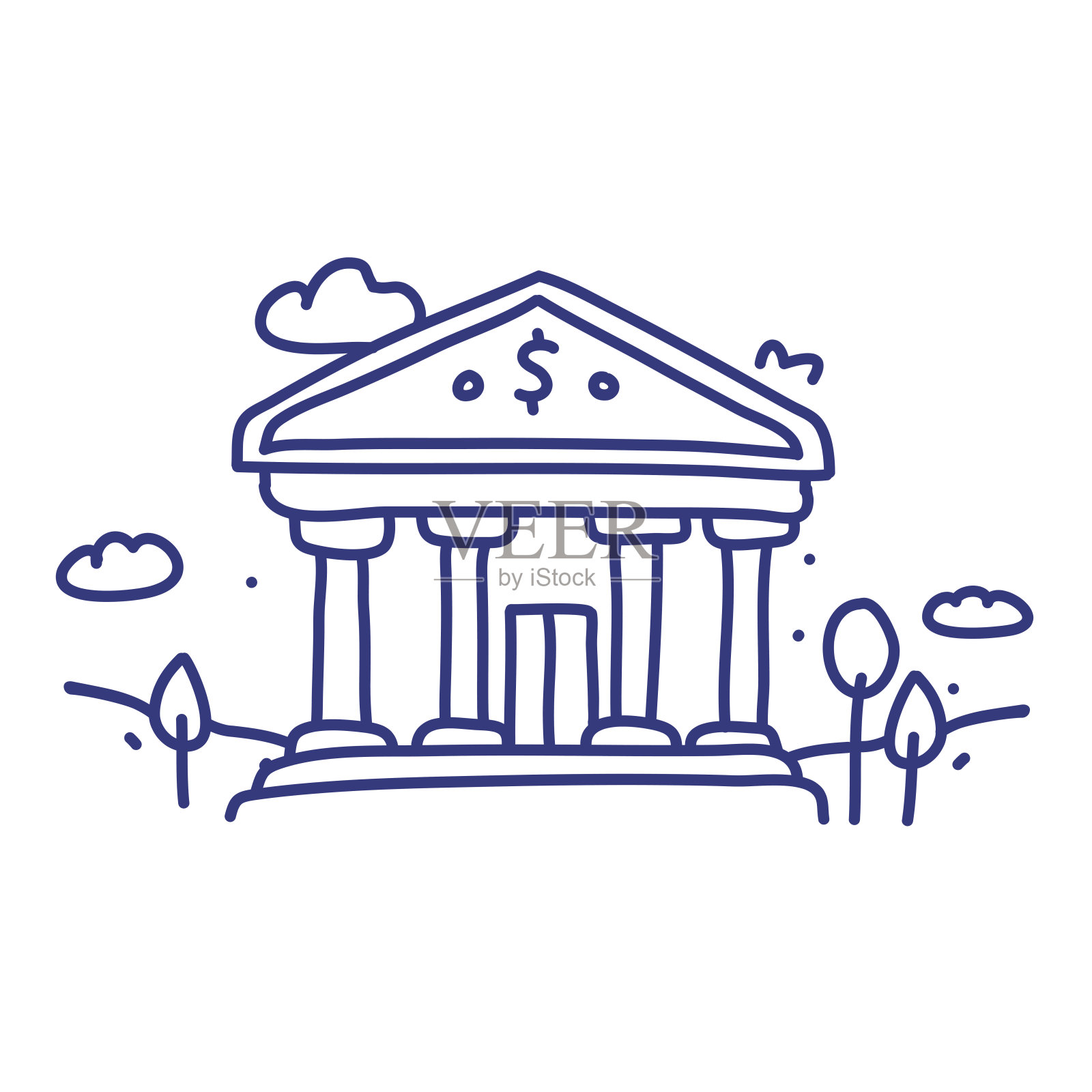 银行建筑涂鸦矢量插图概念。手绘,线条图标。插画图片素材