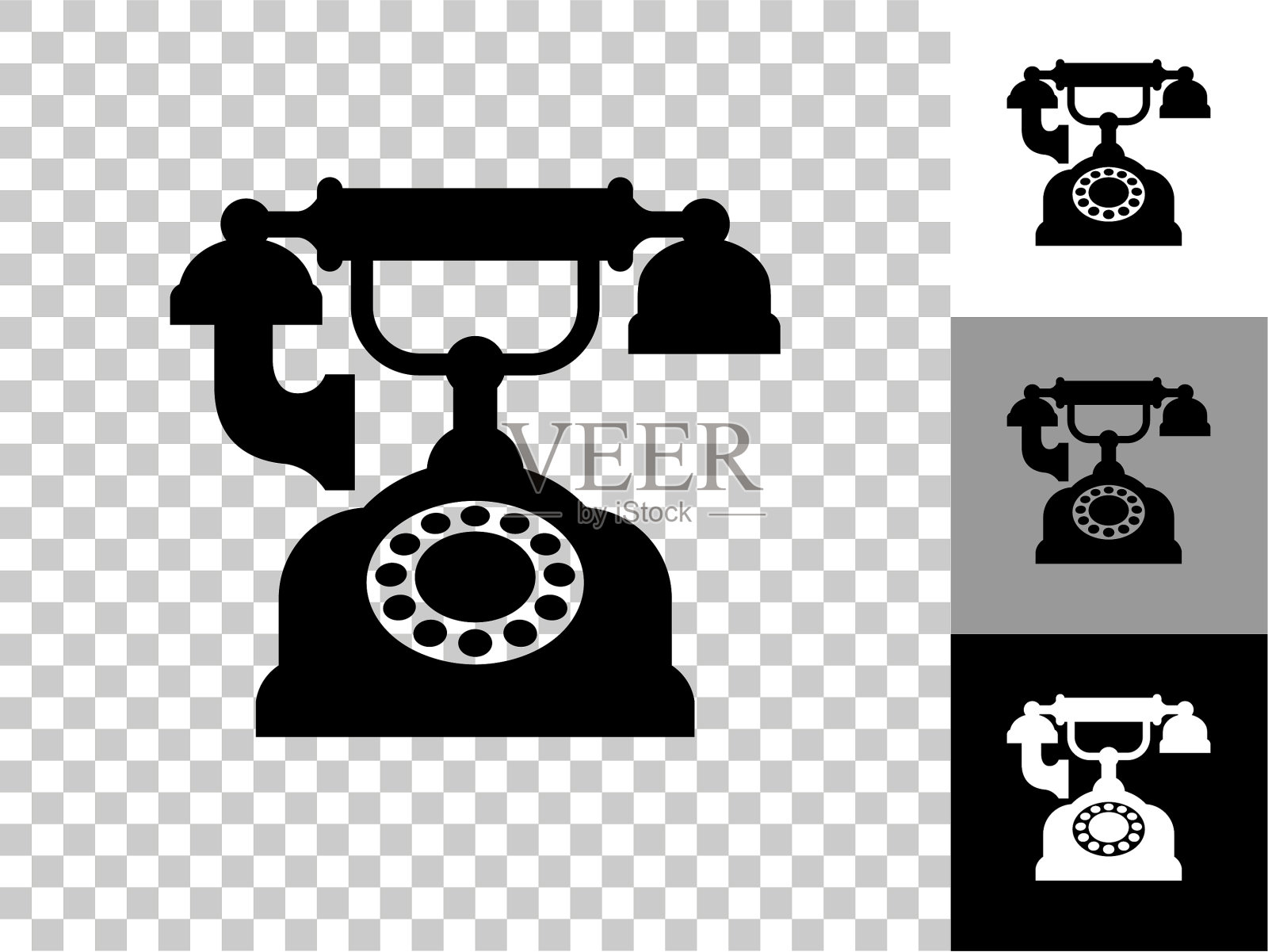 古董电话图标在棋盘透明的背景插画图片素材
