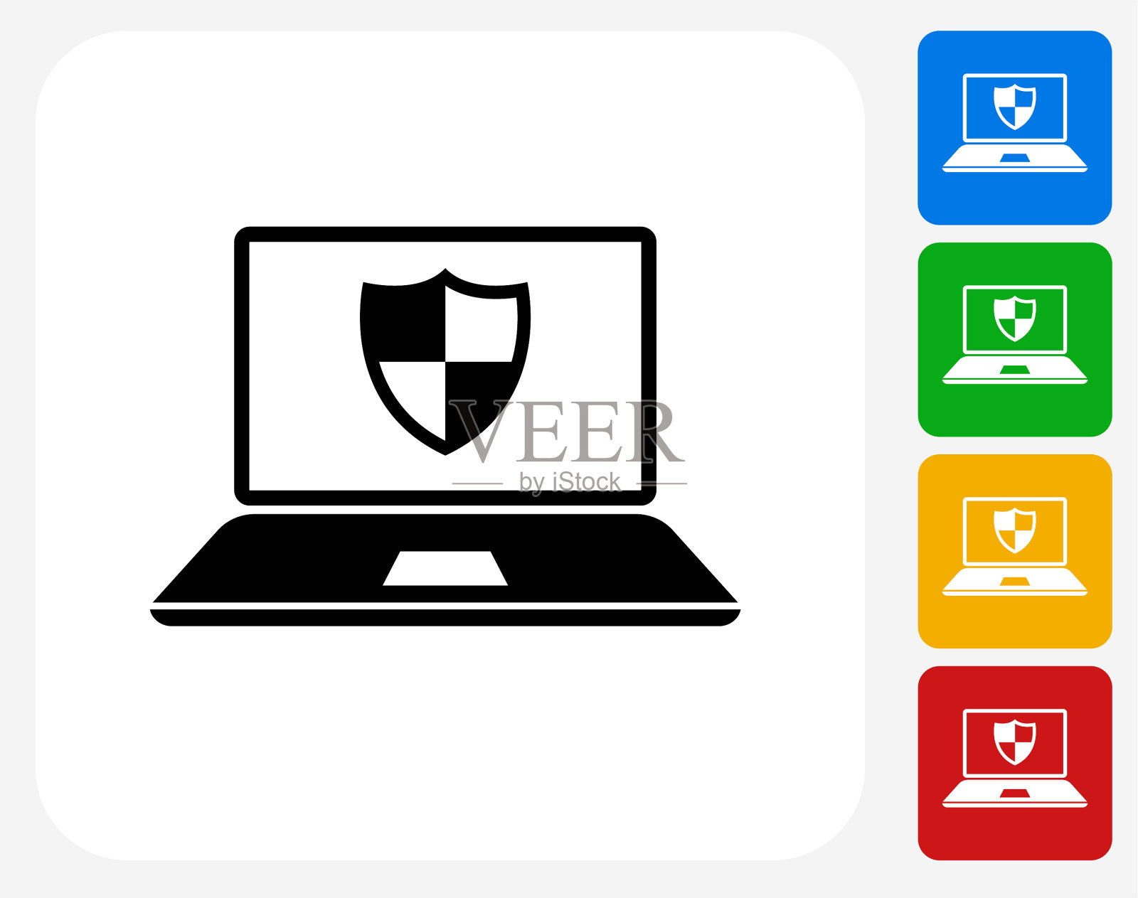 带屏蔽保护图标的笔记本电脑插画图片素材