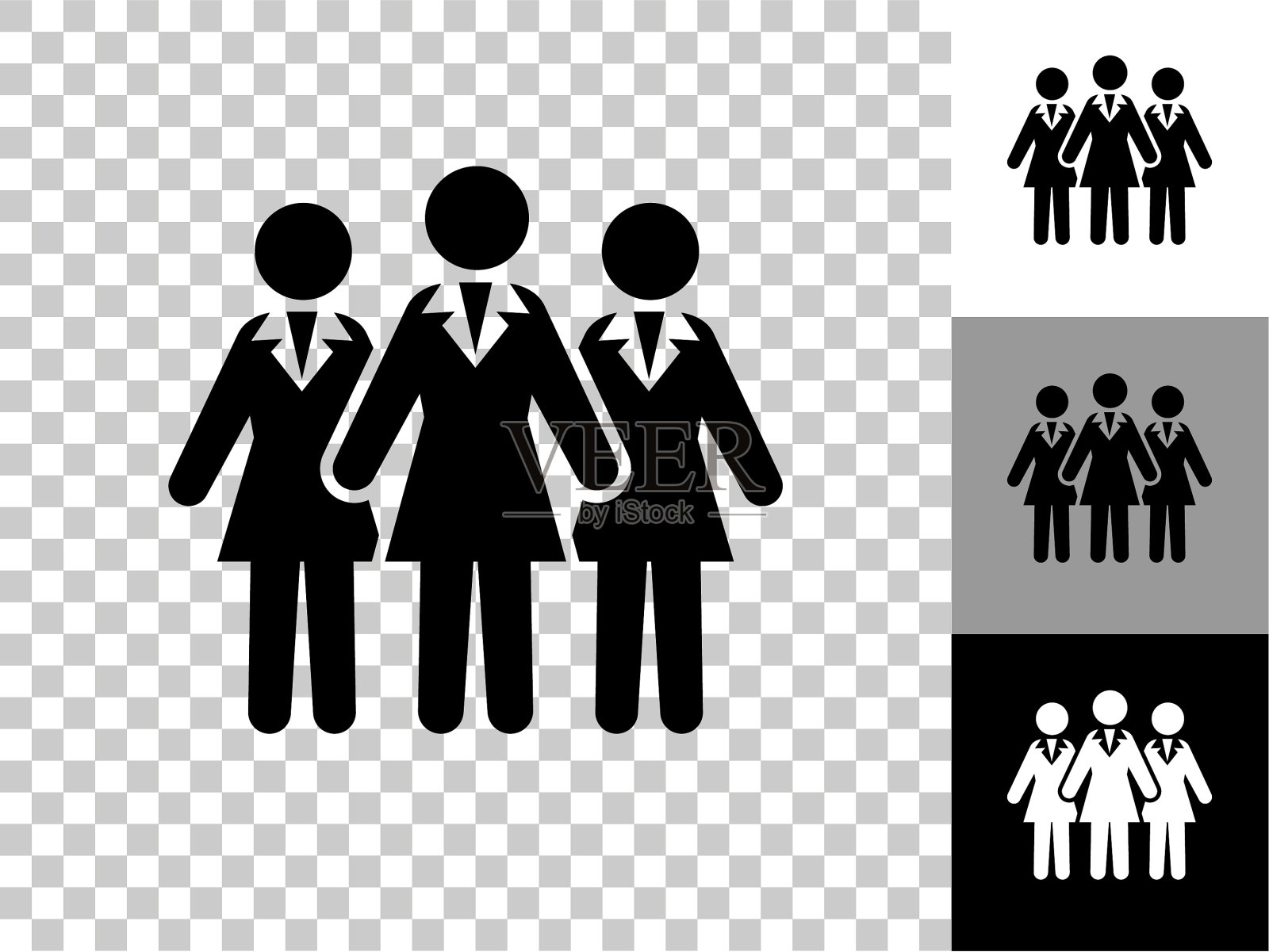 商业女性集团图标在棋盘透明的背景插画图片素材