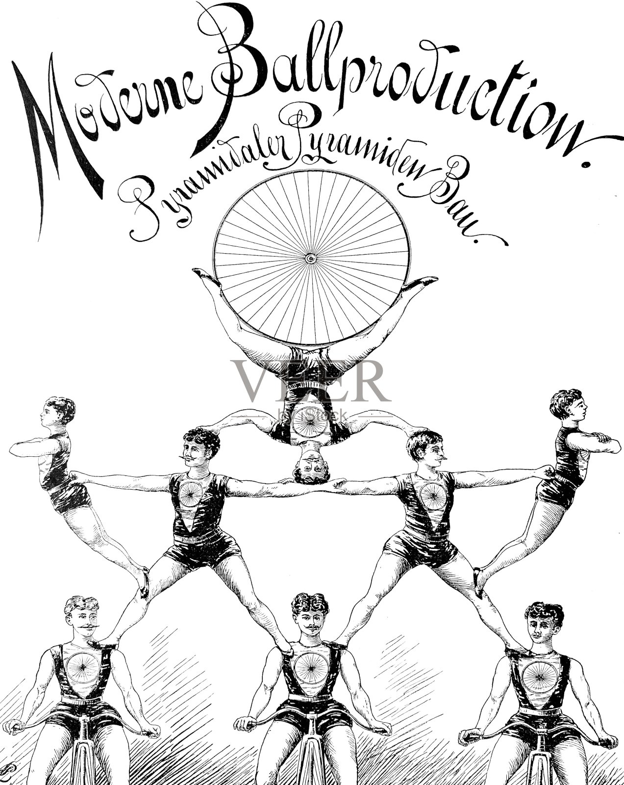 一个老佛爷骑自行车表演金字塔插画图片素材