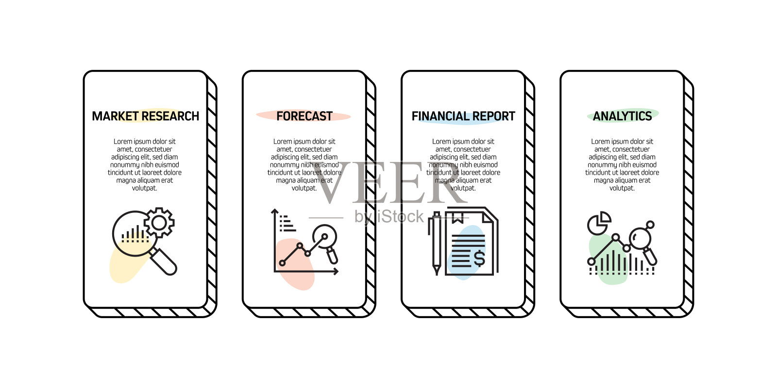 财务相关流程信息图模板。过程时间图。使用线性图标的工作流布局插画图片素材