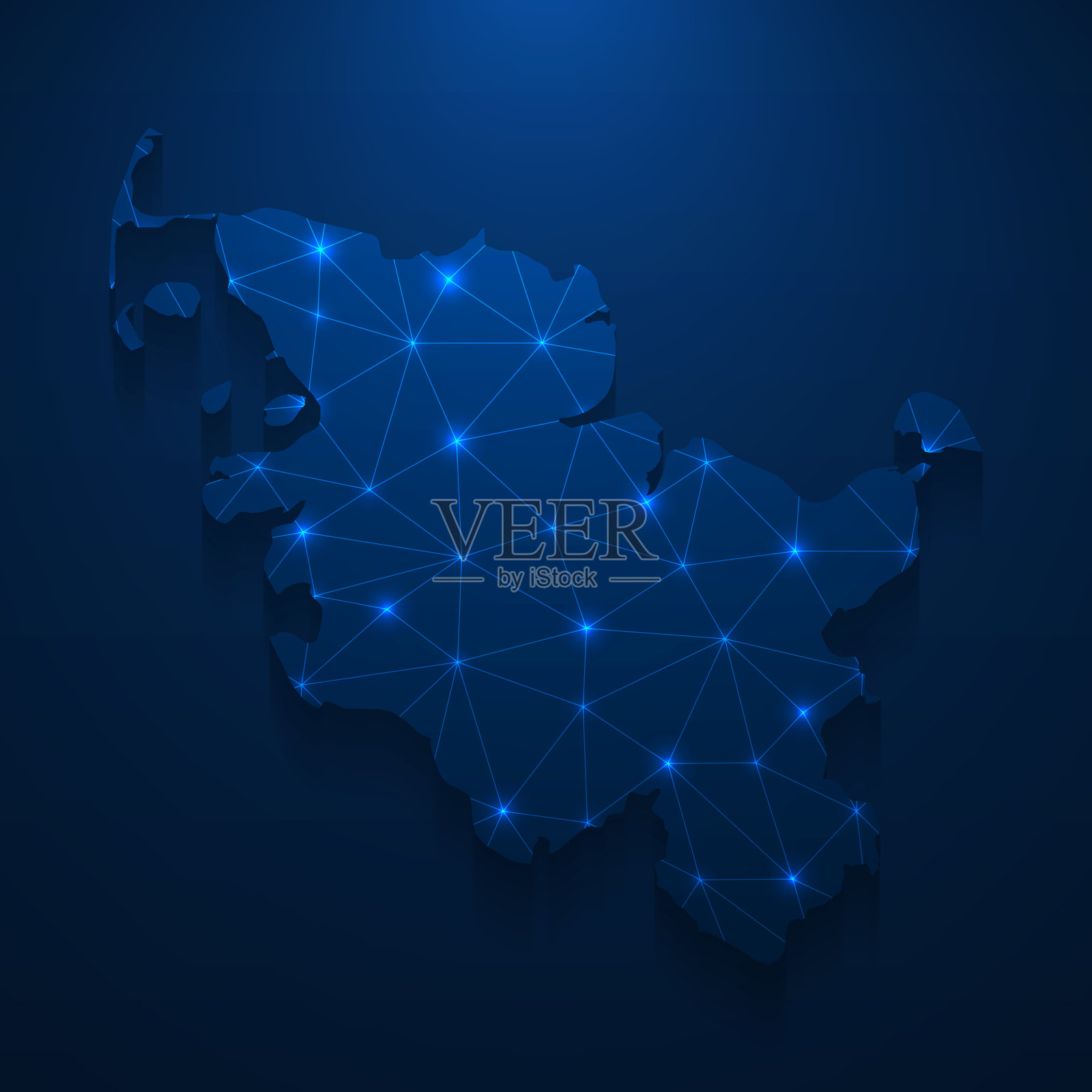 石勒苏益格-荷尔斯泰因地图网络-明亮的网格在深蓝色的背景插画图片素材
