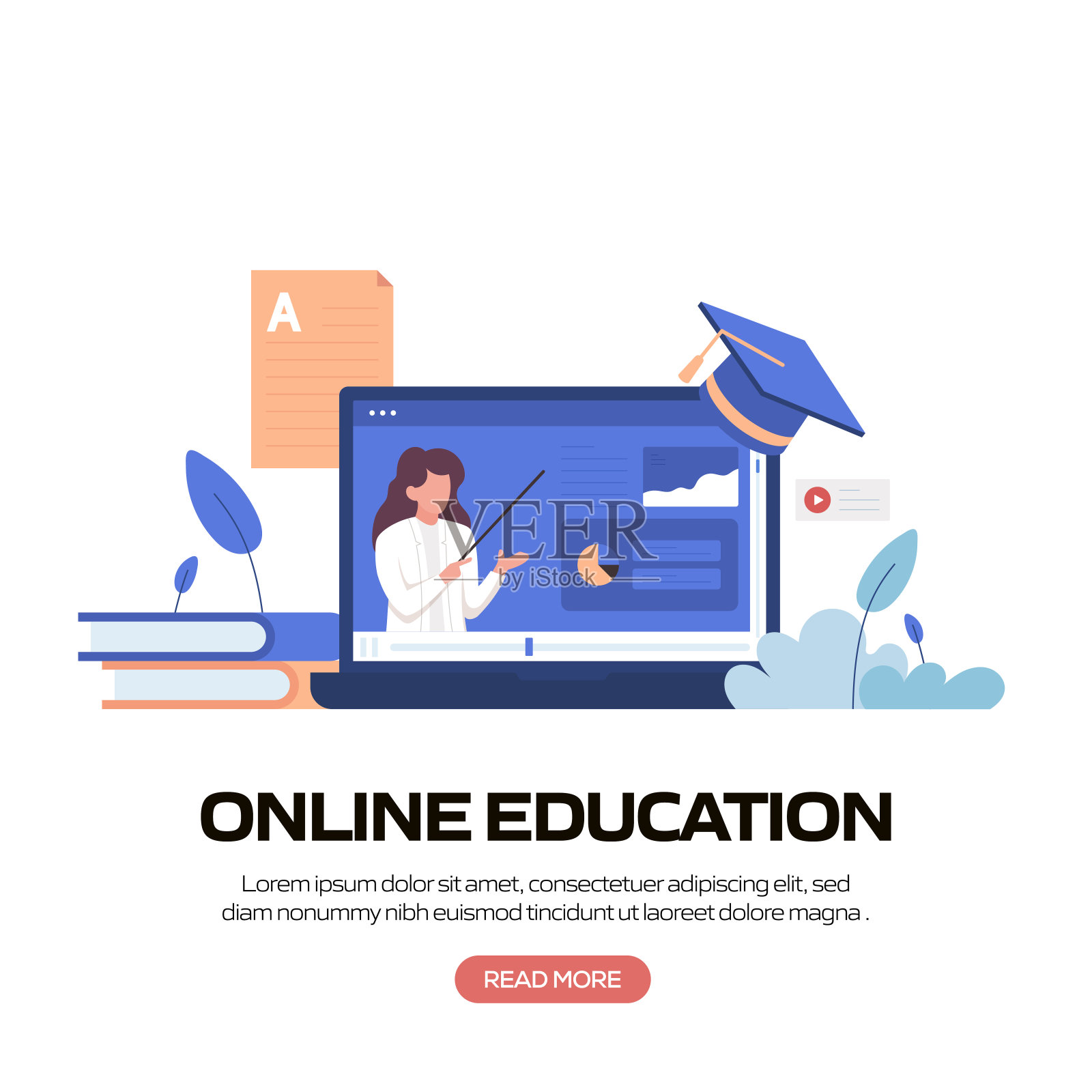 在线教育、电子学习、远程教育、网站横幅、广告和营销材料、在线广告、商业演示等概念矢量插图。插画图片素材