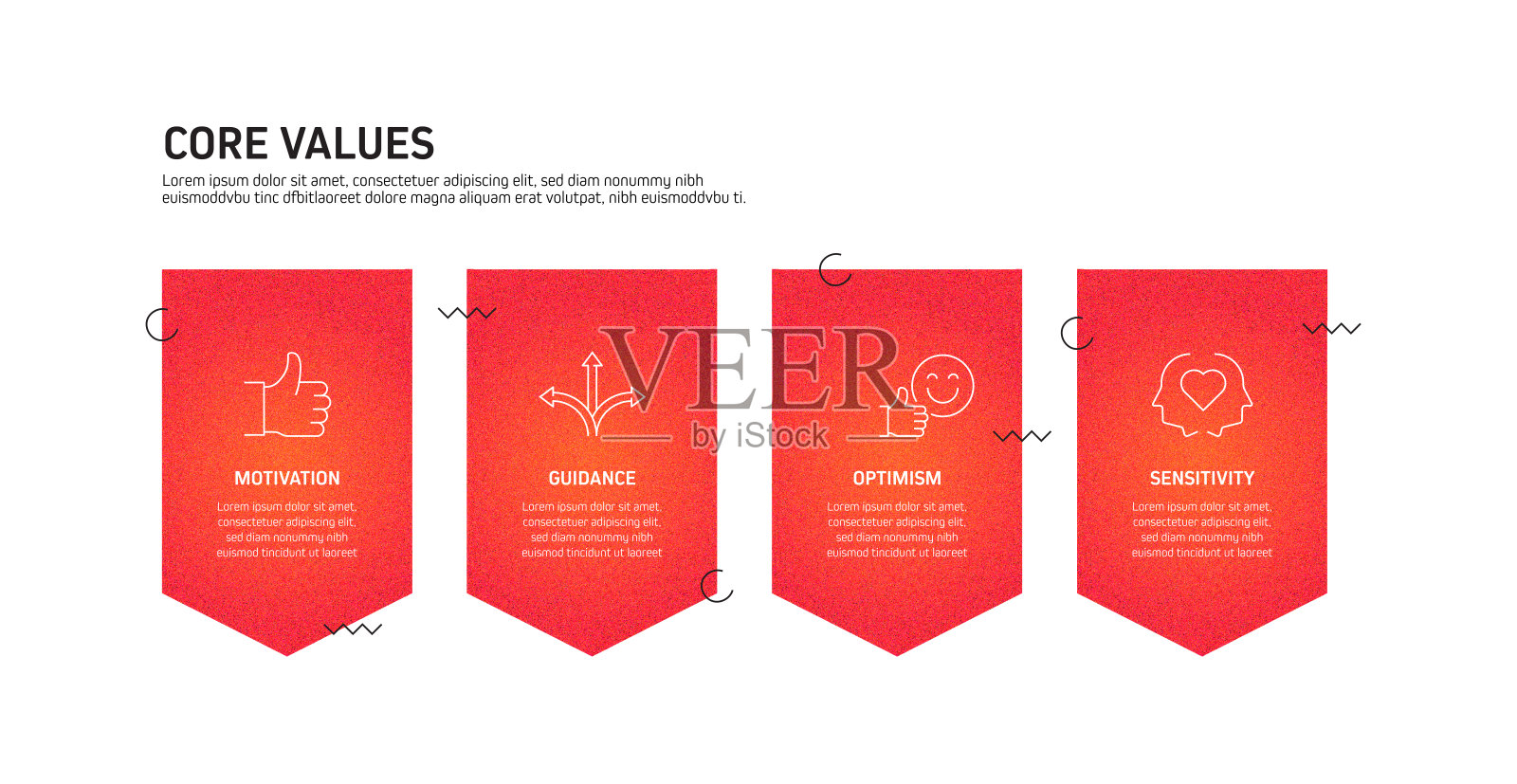 核心价值相关流程信息图模板。过程时间图。使用线性图标的工作流布局插画图片素材