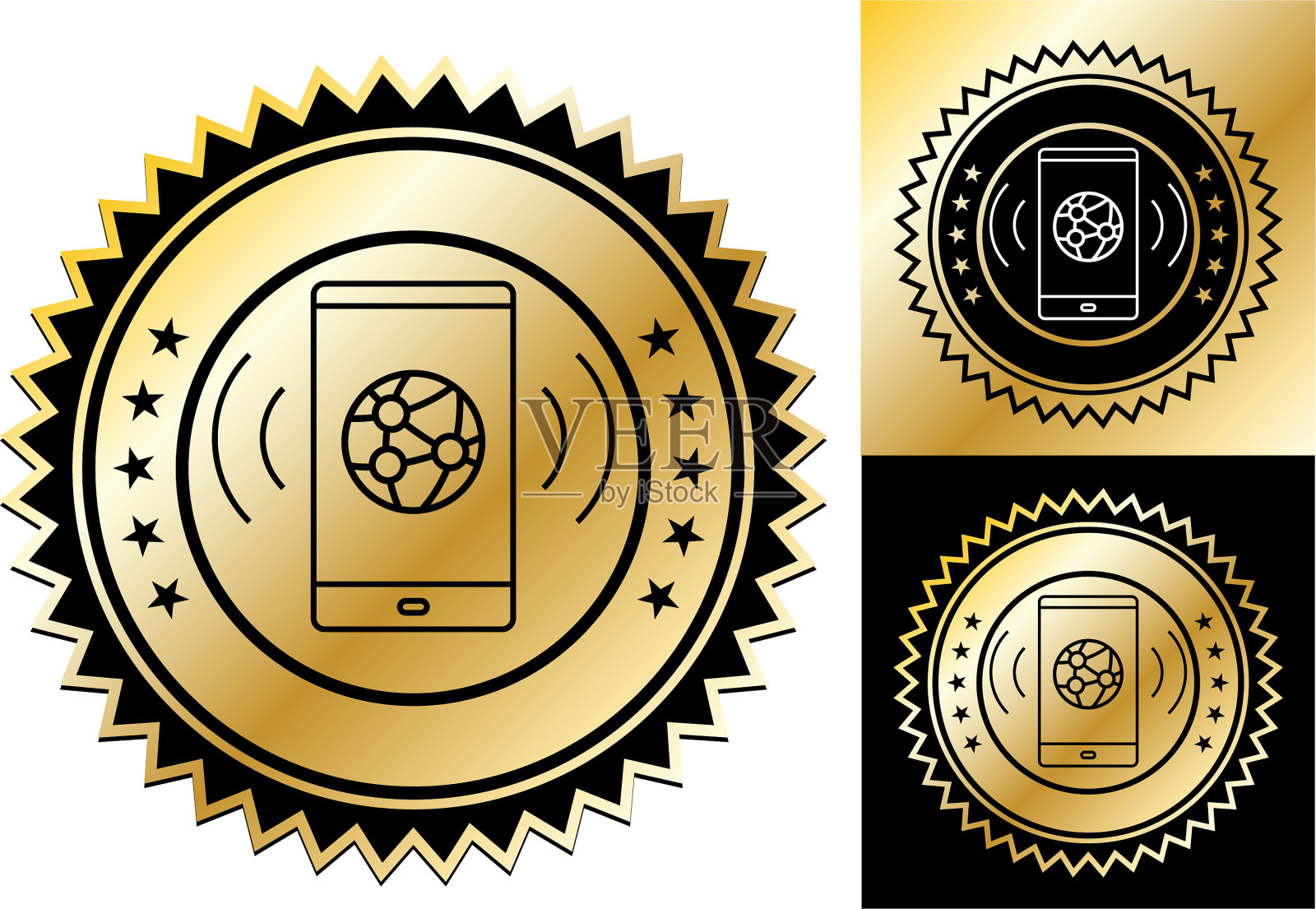 带有网络图标的手机插画图片素材