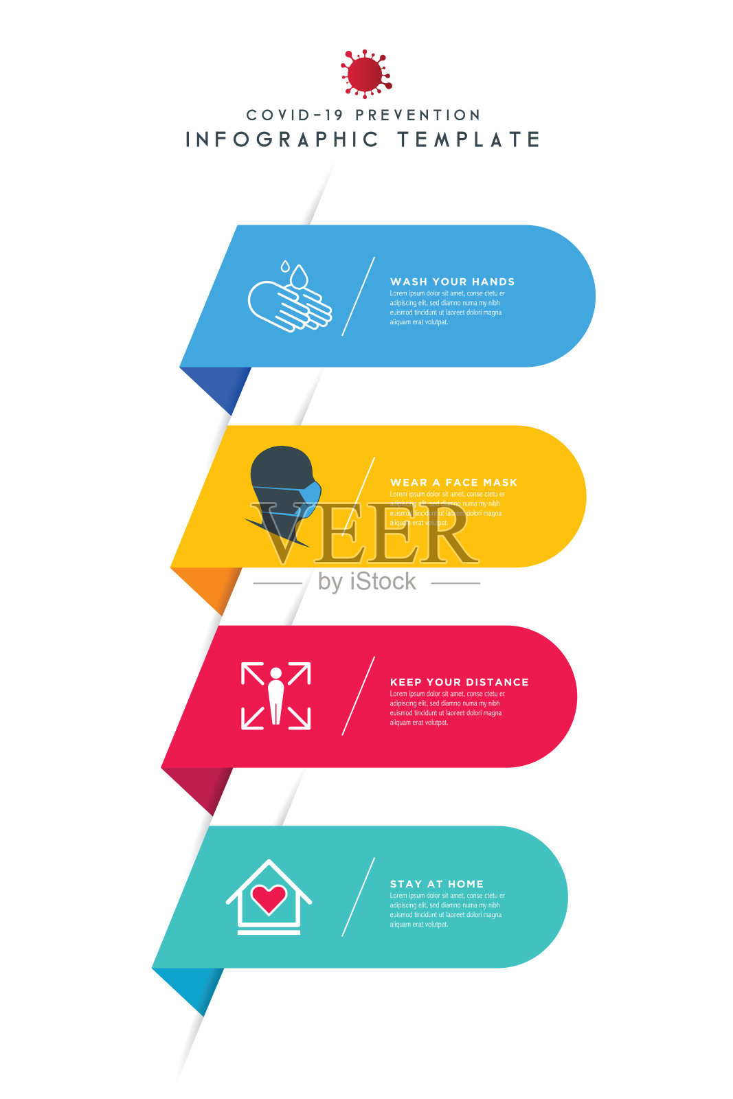 Covid-19或冠状病毒信息图形元素设计。抽象工作流库存图。圆形图例插画图片素材