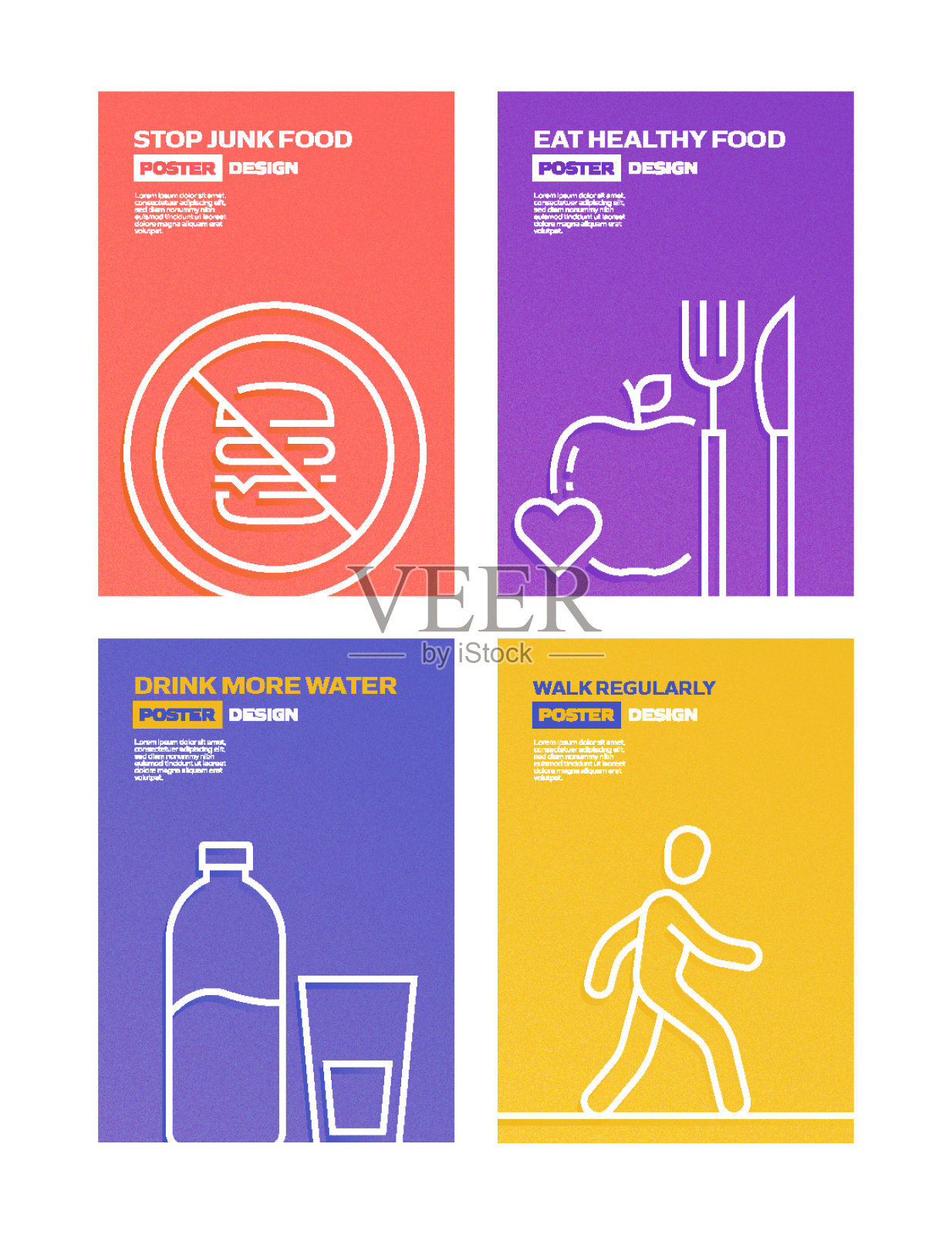 健康生活方式相关的现代线条风格矢量插图插画图片素材