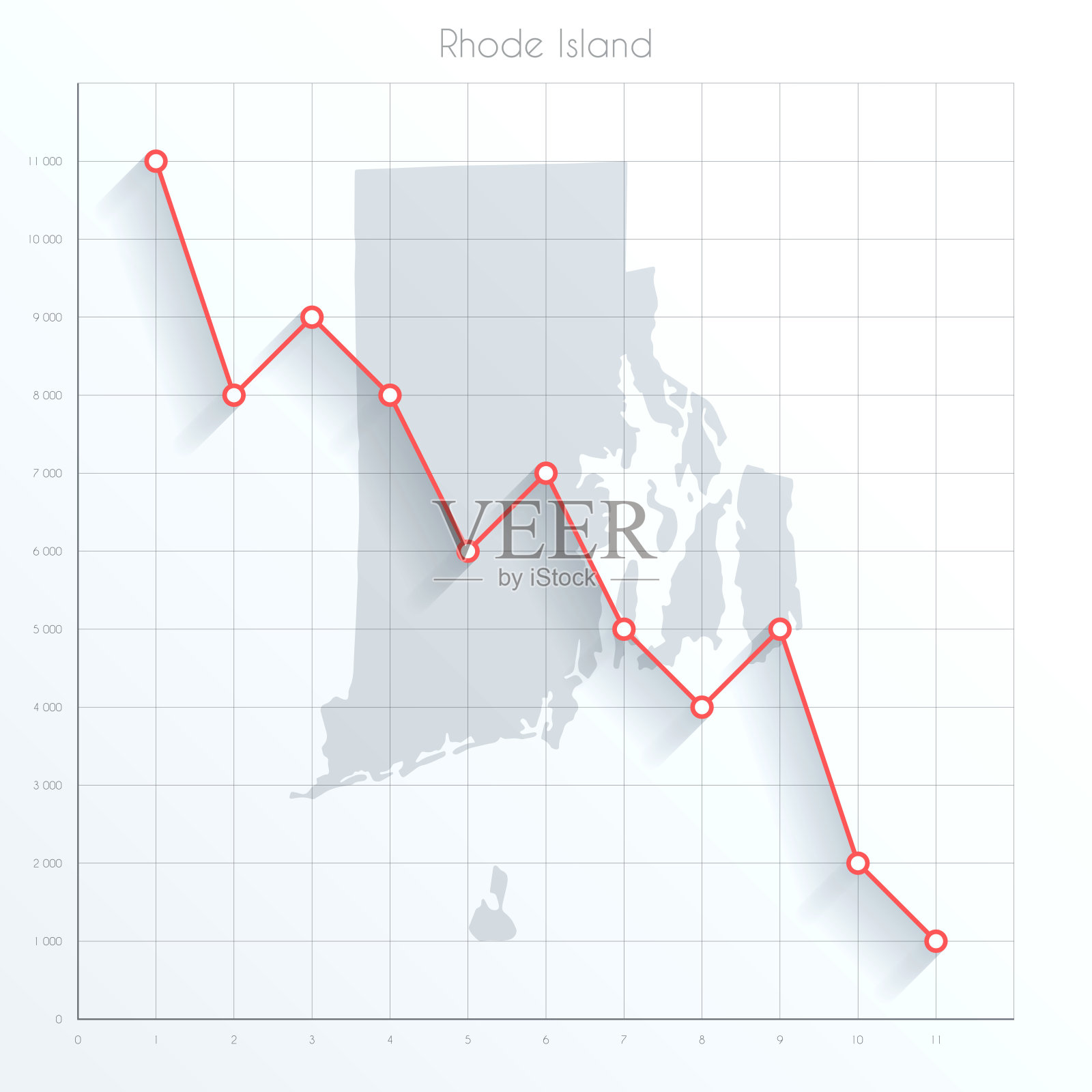 罗德岛州地图上的金融图表上有红色的下降趋势线插画图片素材