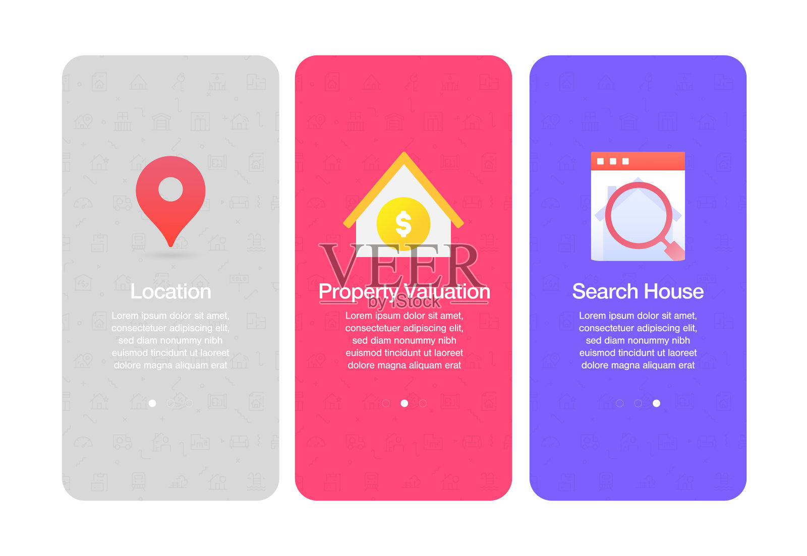 与房地产相关的网站和移动应用程序的登录屏幕插画图片素材