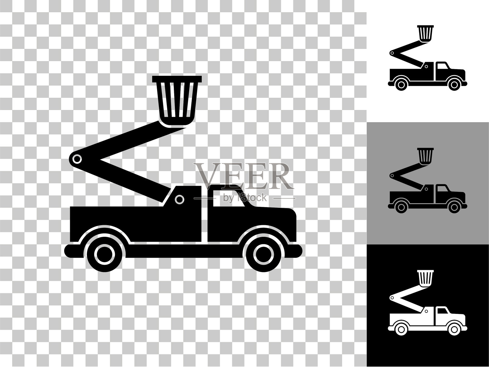 卡车和升降机图标在棋盘透明的背景插画图片素材
