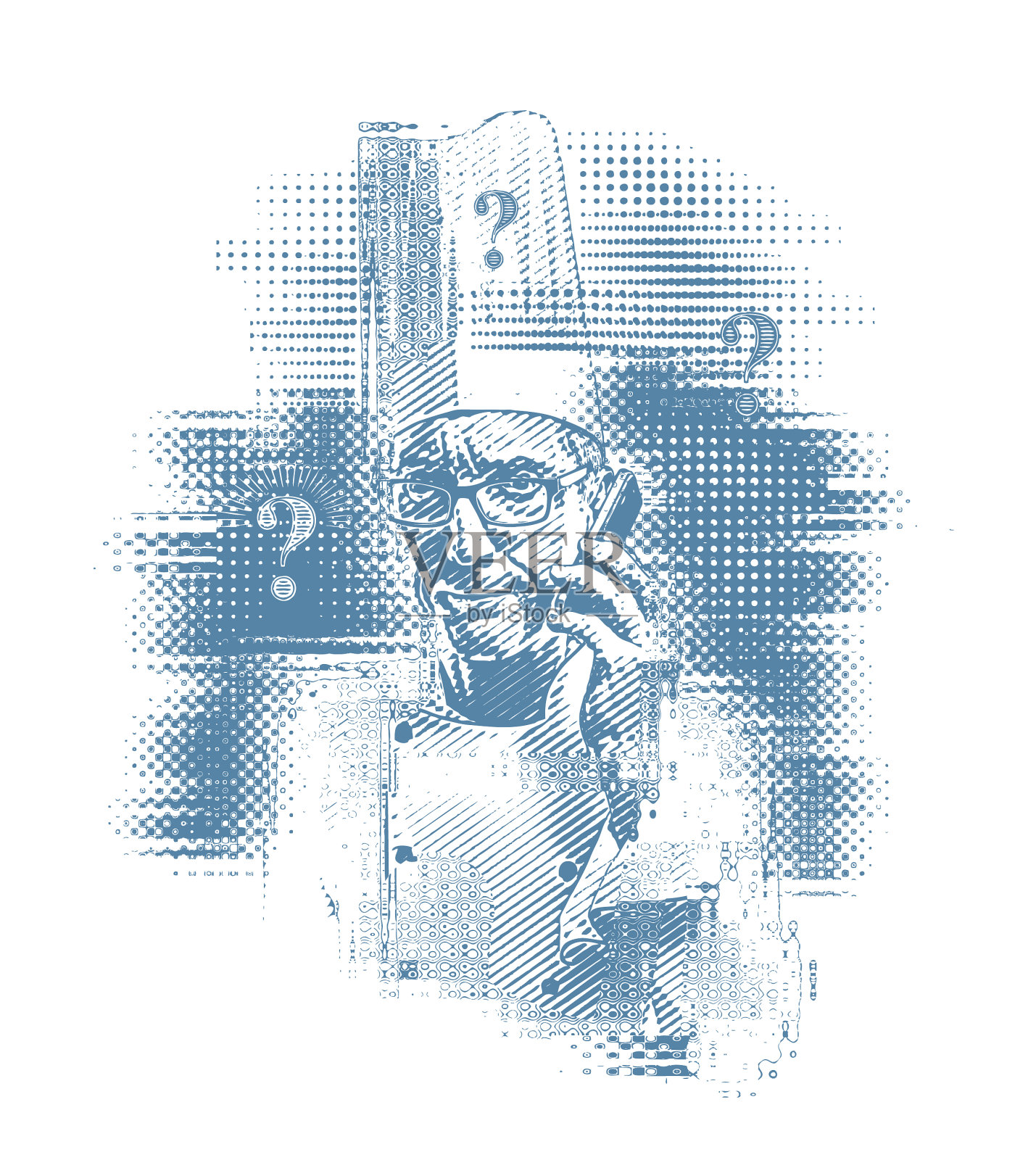 沮丧的厨师用小故障技术得到坏消息插画图片素材