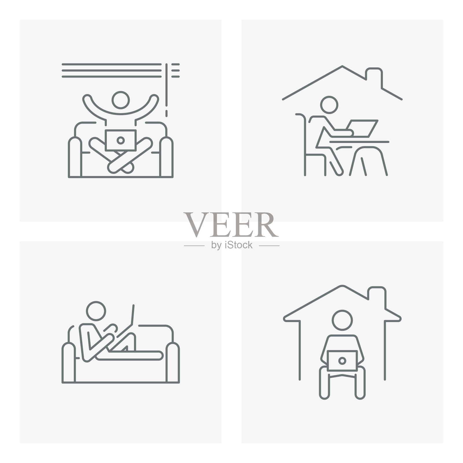 在家工作线条图标,居家图标插画图片素材