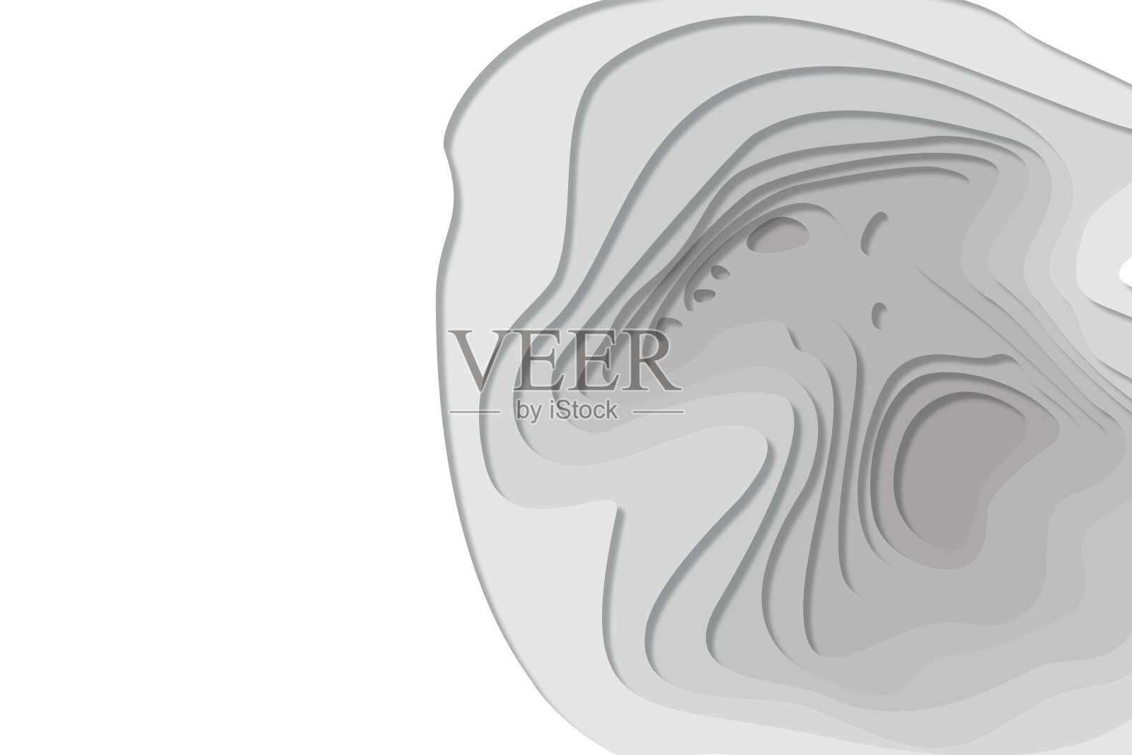 一张白纸3D裁剪出极简轮廓地形背景。从纸上剪下阴影。向量股票插图插画图片素材