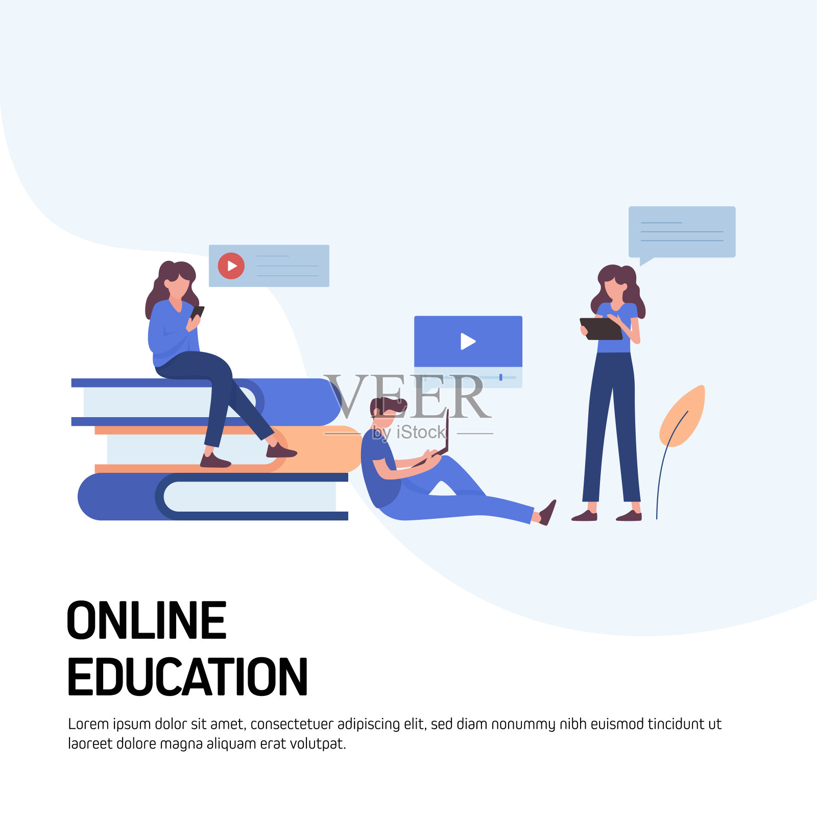 在线教育、电子学习、远程教育、网站横幅、广告和营销材料、在线广告、商业演示等概念矢量插图。插画图片素材