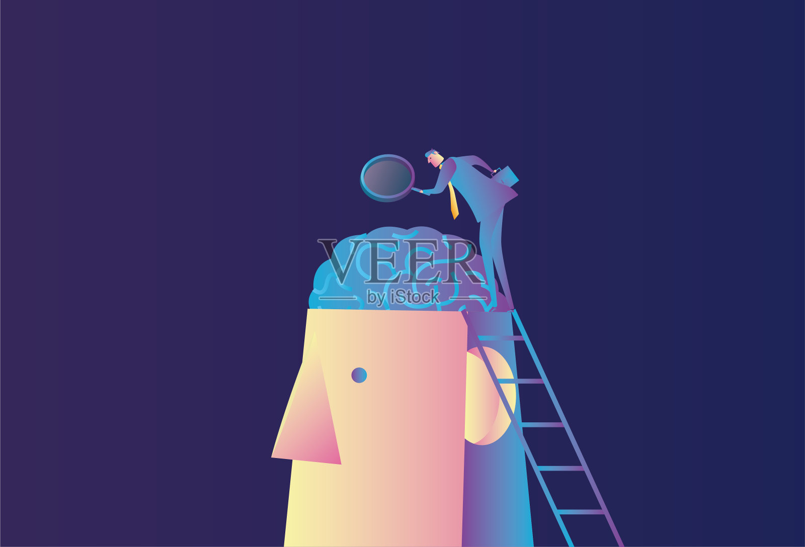 商人在巨大的大脑中寻找插画图片素材