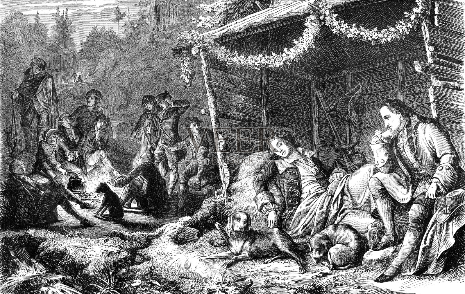 德国哲学家约翰·沃尔夫冈诉歌德与卡尔·奥古斯特在伊尔梅瑙的肖像插画图片素材