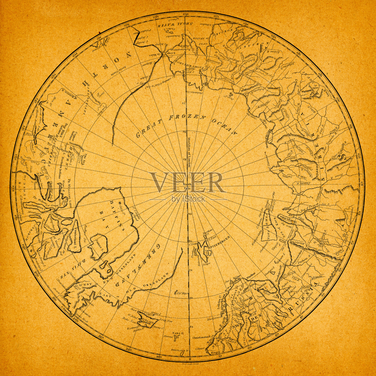 古老的北极圈地图在旧纸上插画图片素材