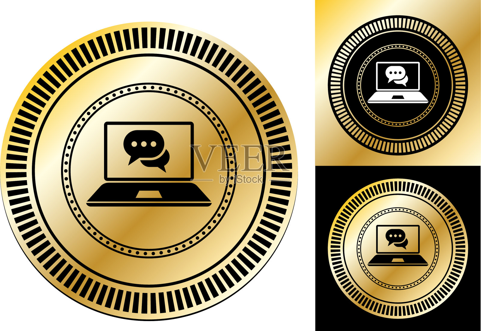 笔记本电脑与聊天气泡图标插画图片素材