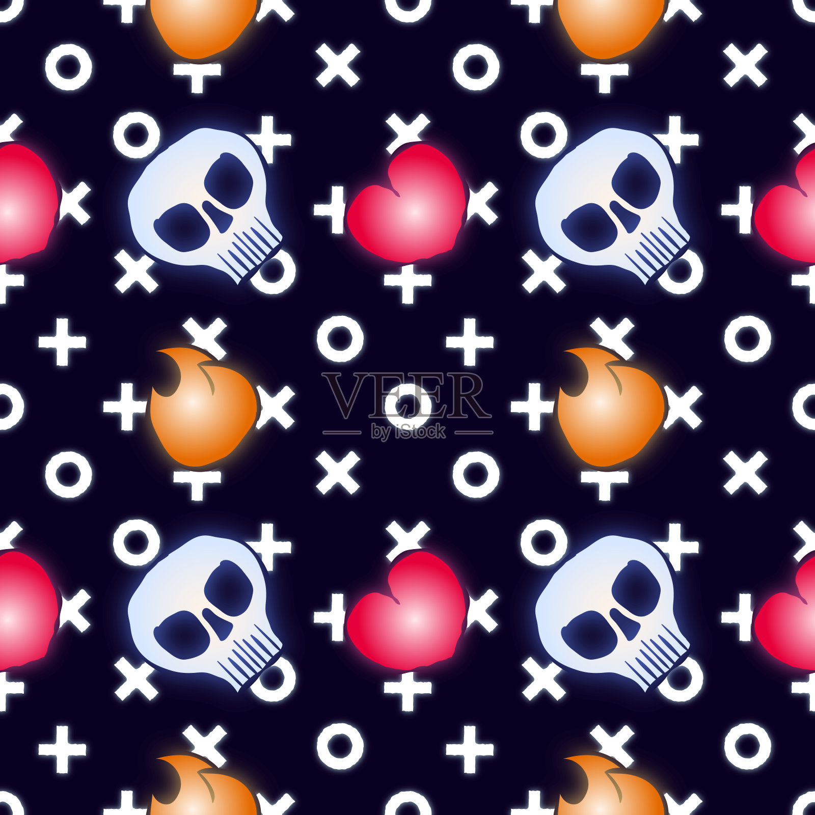 卡通发光无缝插图-图标和符号。插画图片素材