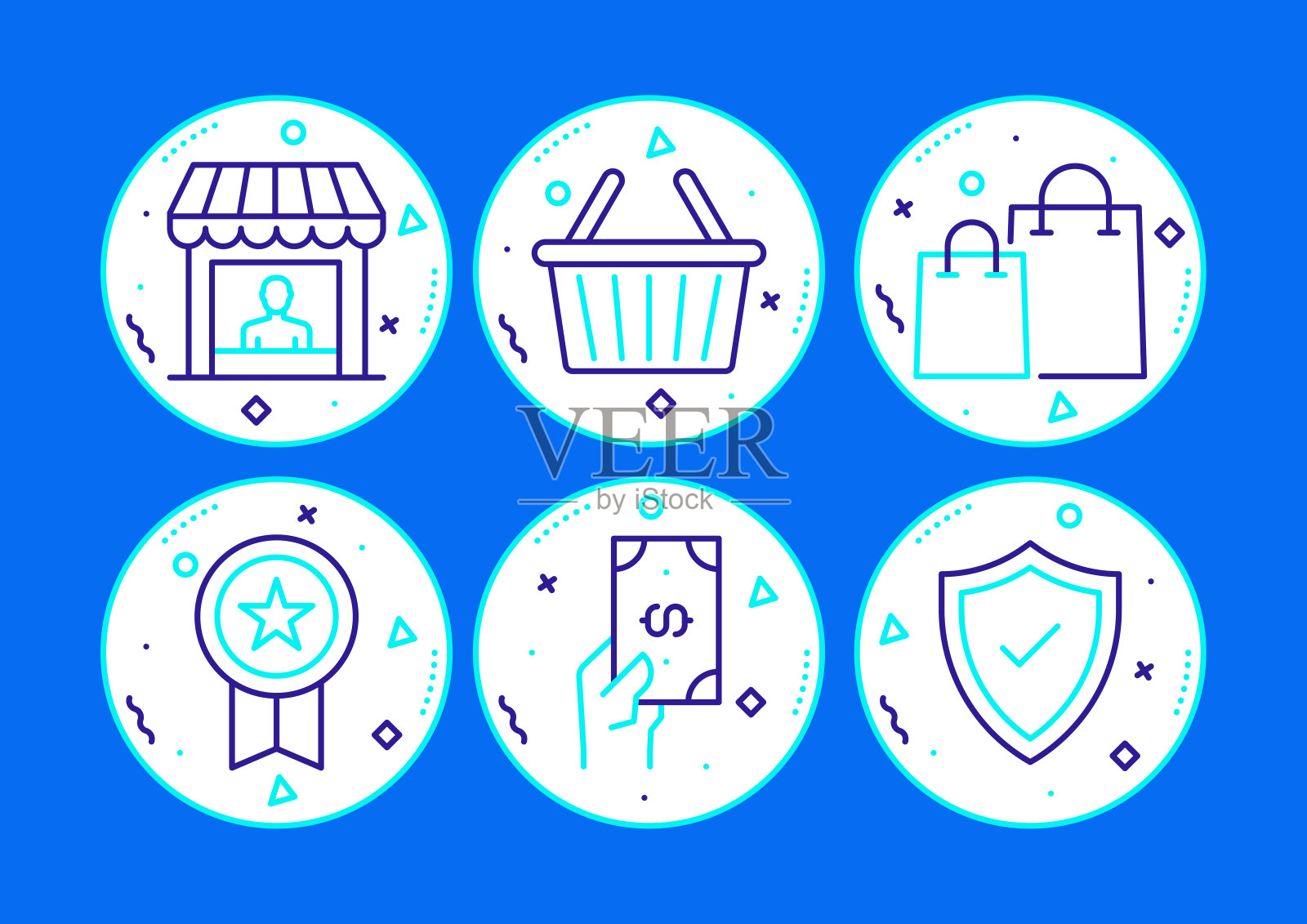 购物和零售相关的行图标。矢量符号说明。插画图片素材