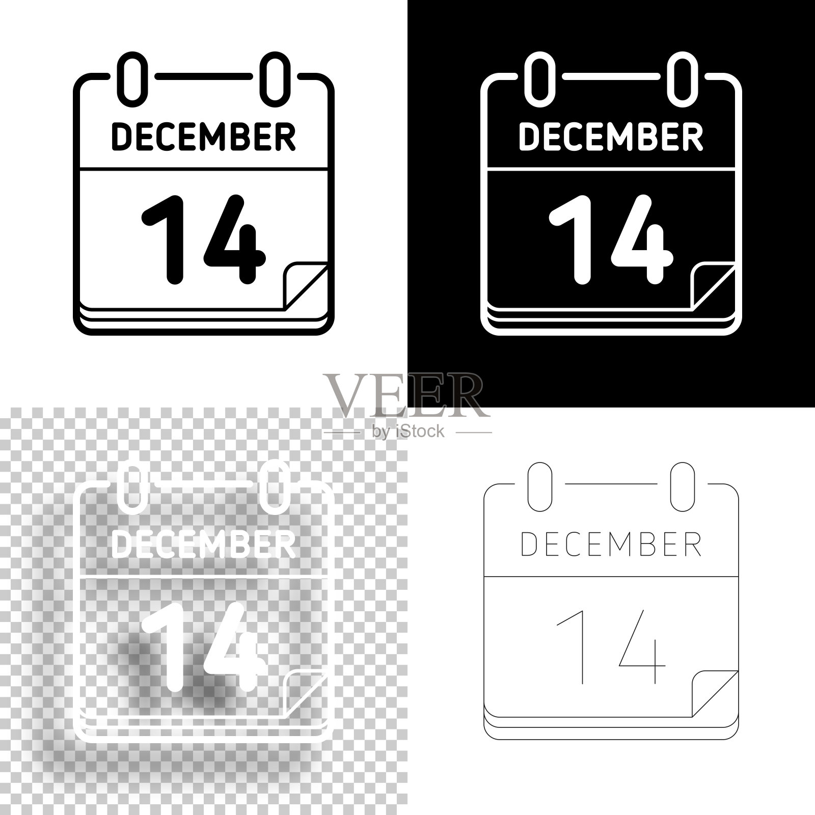 12月14日。图标设计。空白,白色和黑色背景-线图标插画图片素材