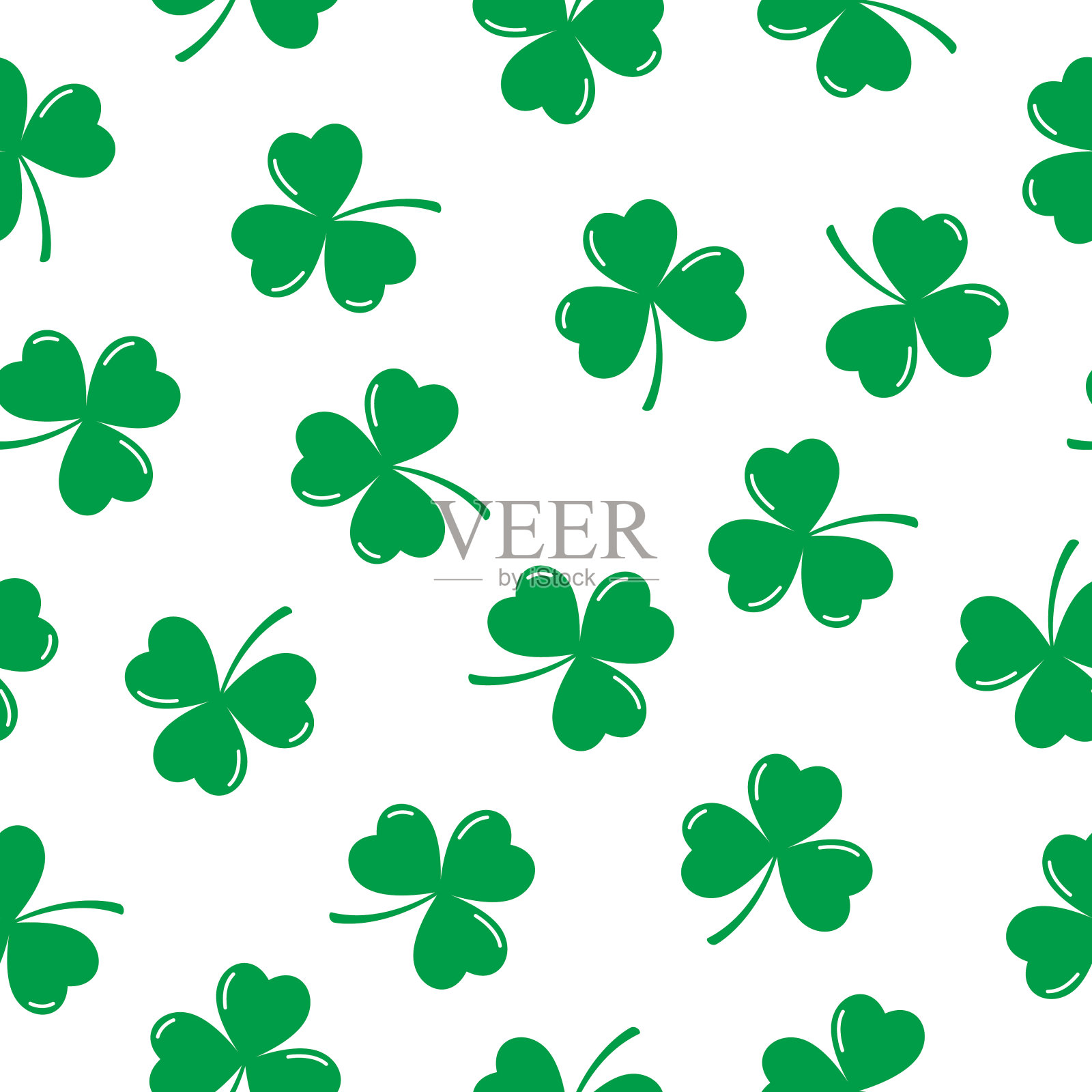 可爱的绿色三叶草叶子无缝图案插画图片素材
