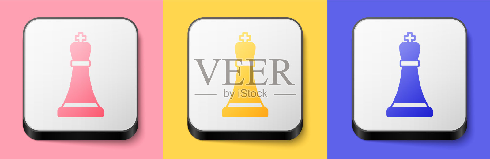 等距国际象棋图标孤立在粉红色的黄色和图标素材