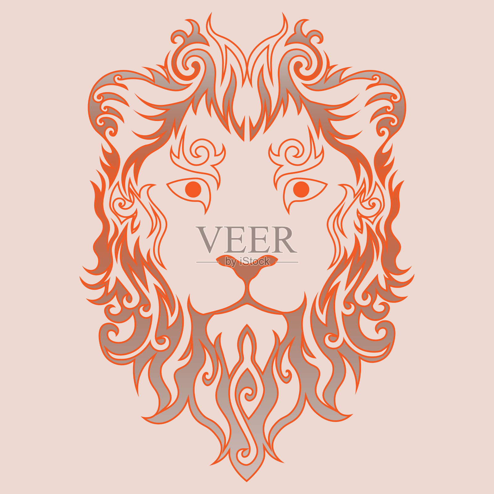 抽象旋涡狮子的脸在火焰中插画图片素材