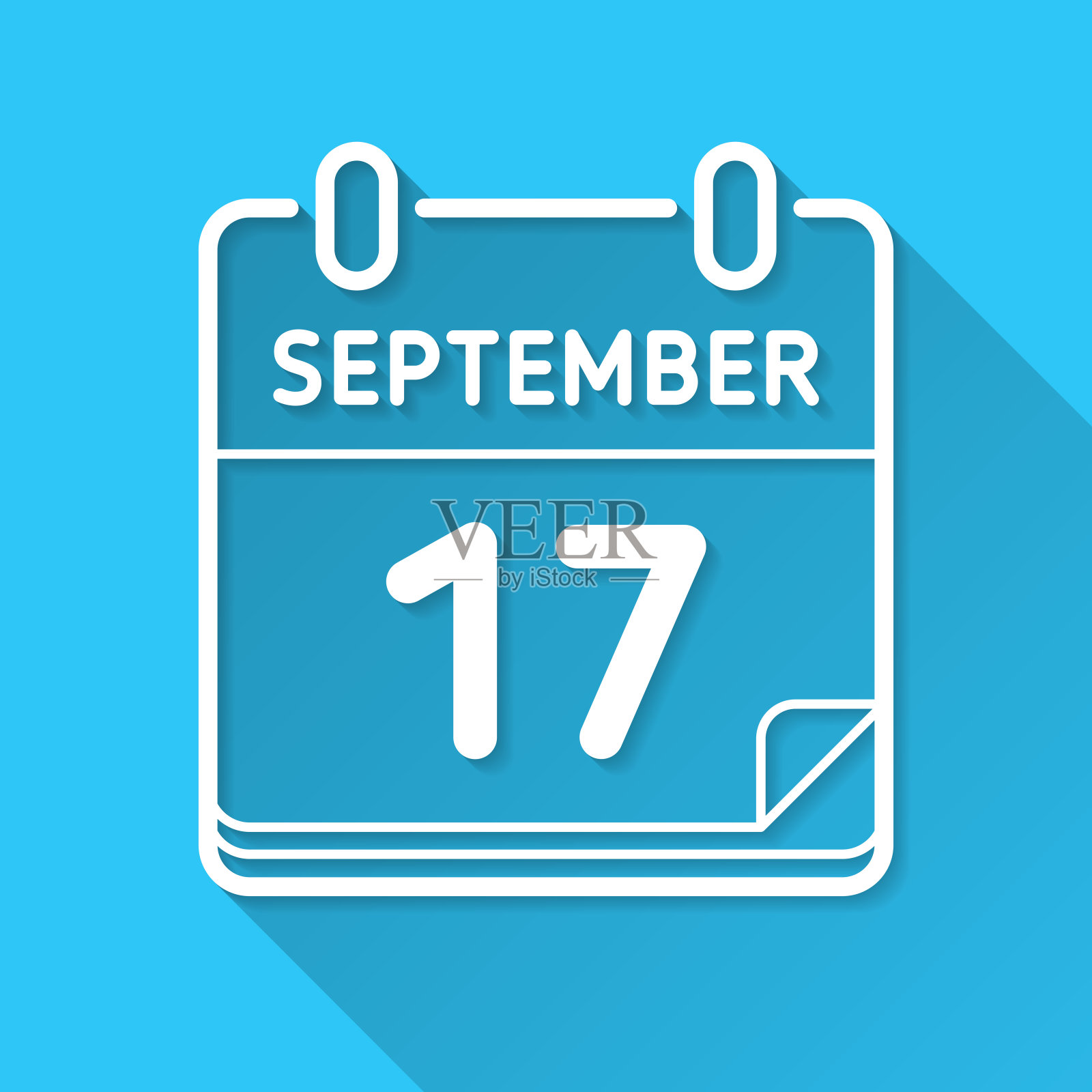 9月17日。蓝色背景上的图标-长阴影平面设计插画图片素材