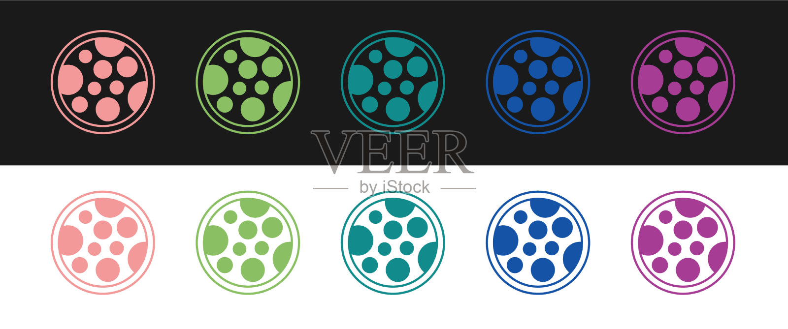 设置比萨图标隔离在黑色和白色图标素材