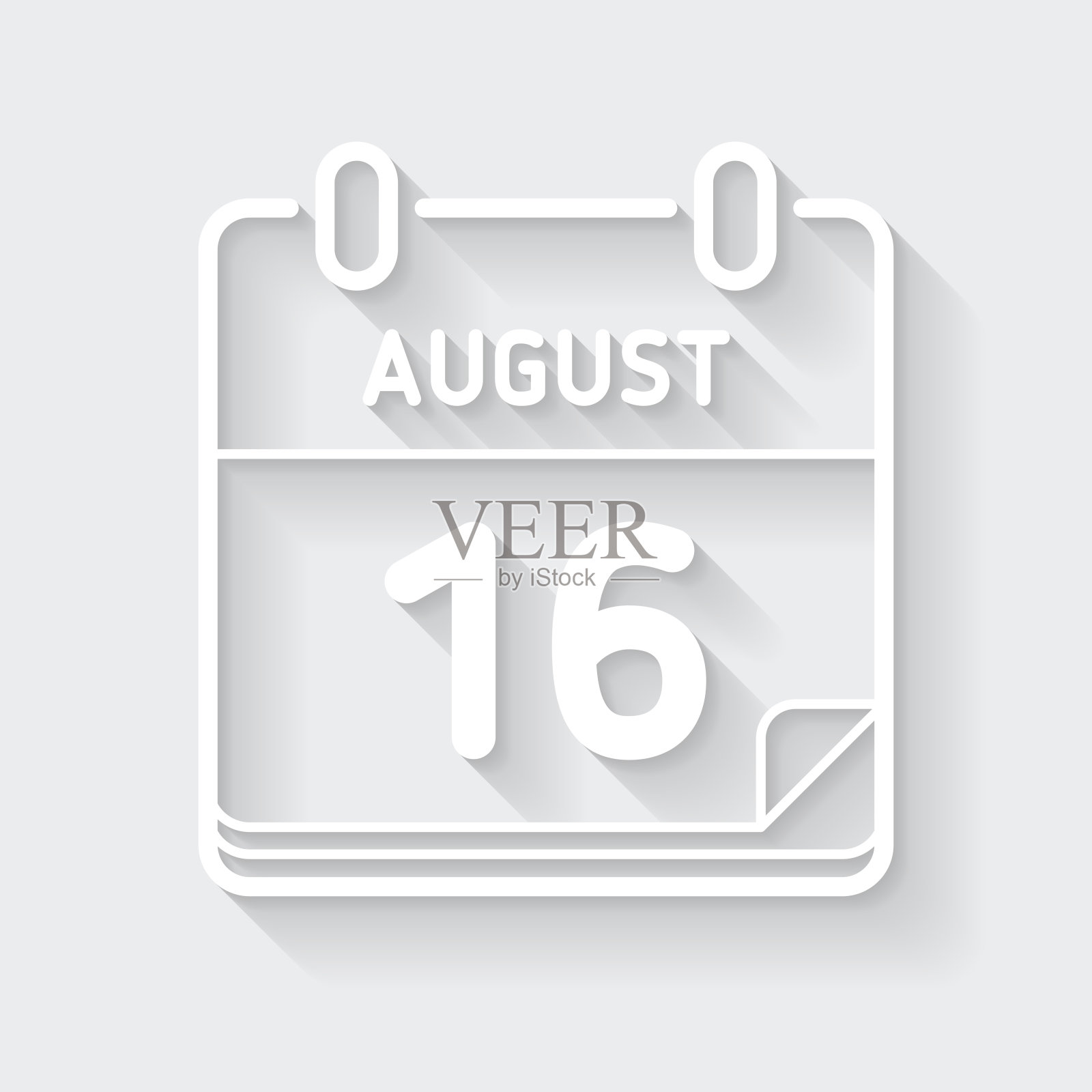 8月16日。图标与空白背景上的长阴影-平面设计插画图片素材